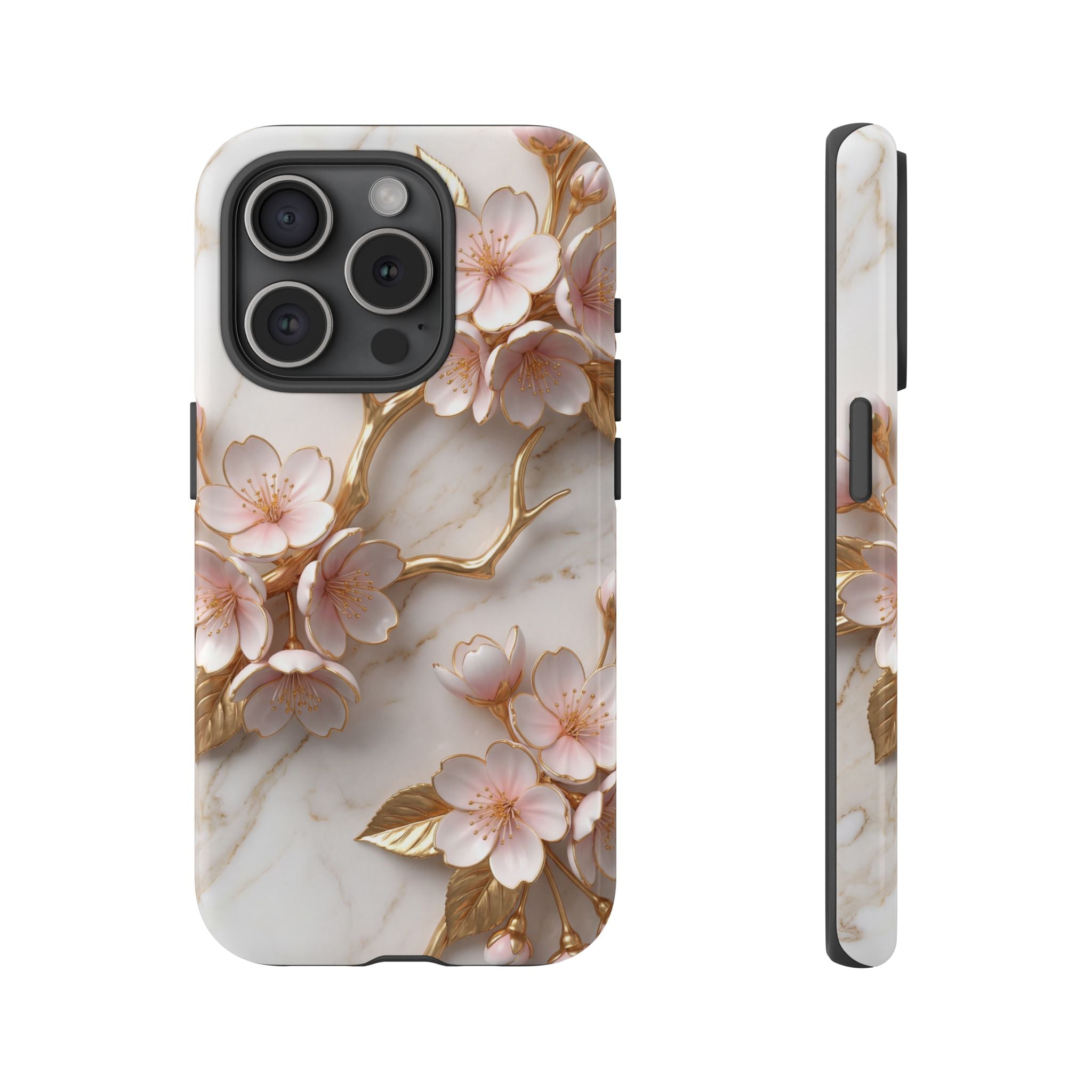 Floral Marble iPhone Case — Sakura Gold Cherry Blossom Tough Case
