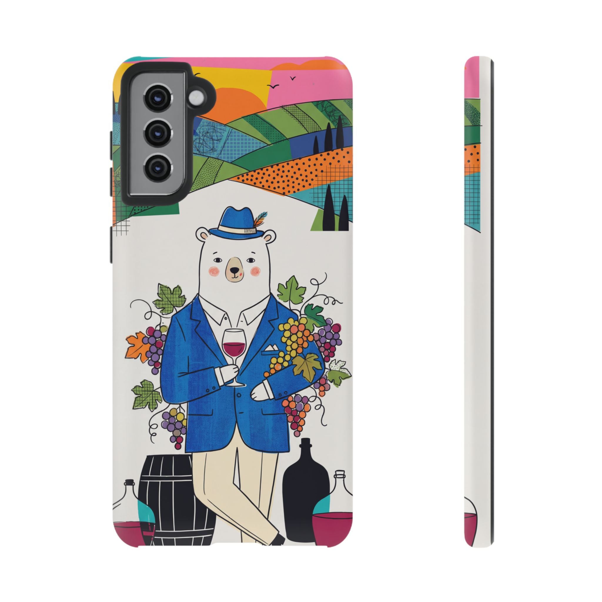 Dapper Polar Bear Wine Lover Illustrated Protective Samsung Galaxy Phone Case