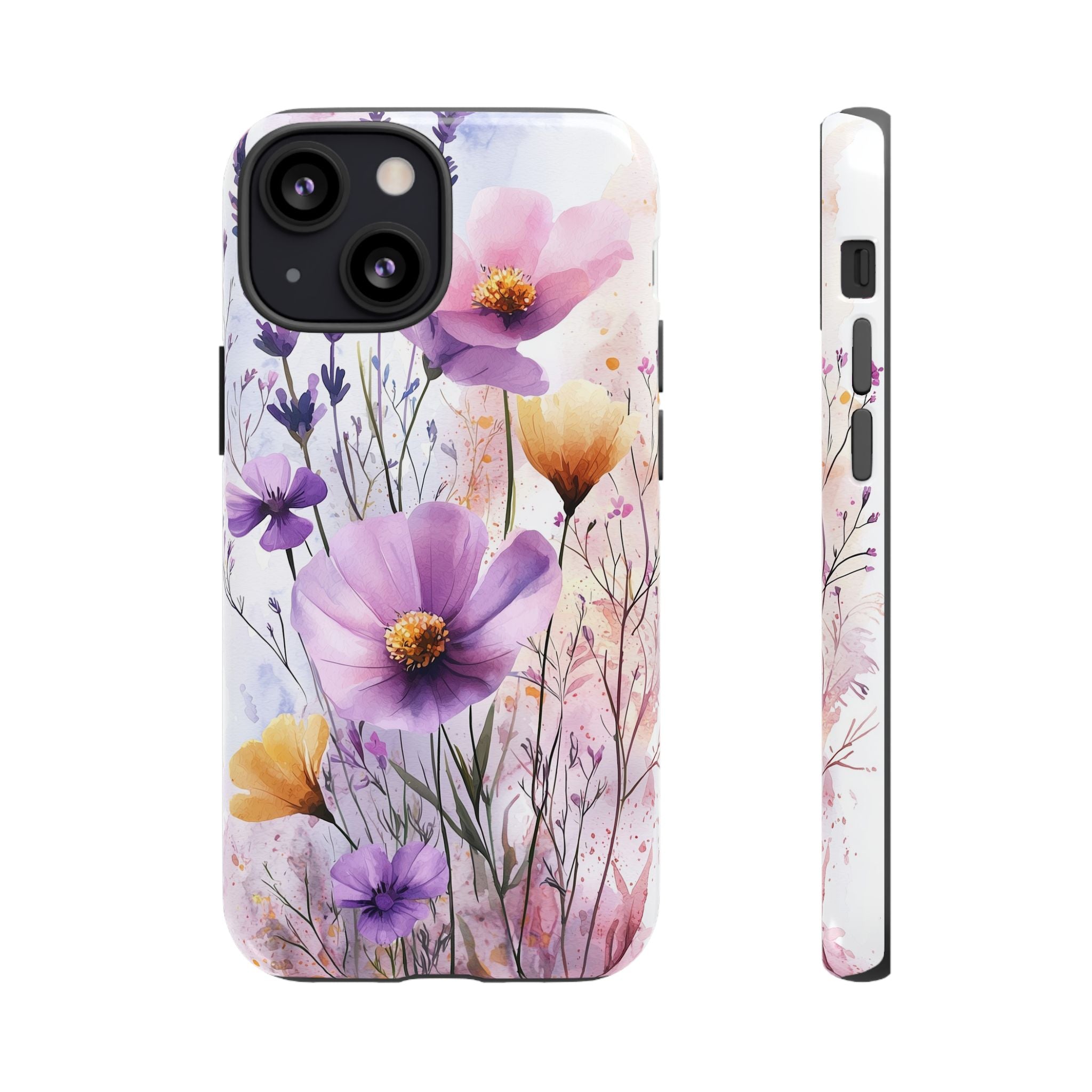 Floral Watercolour Tough iPhone Case | Purple & Yellow Wildflowers