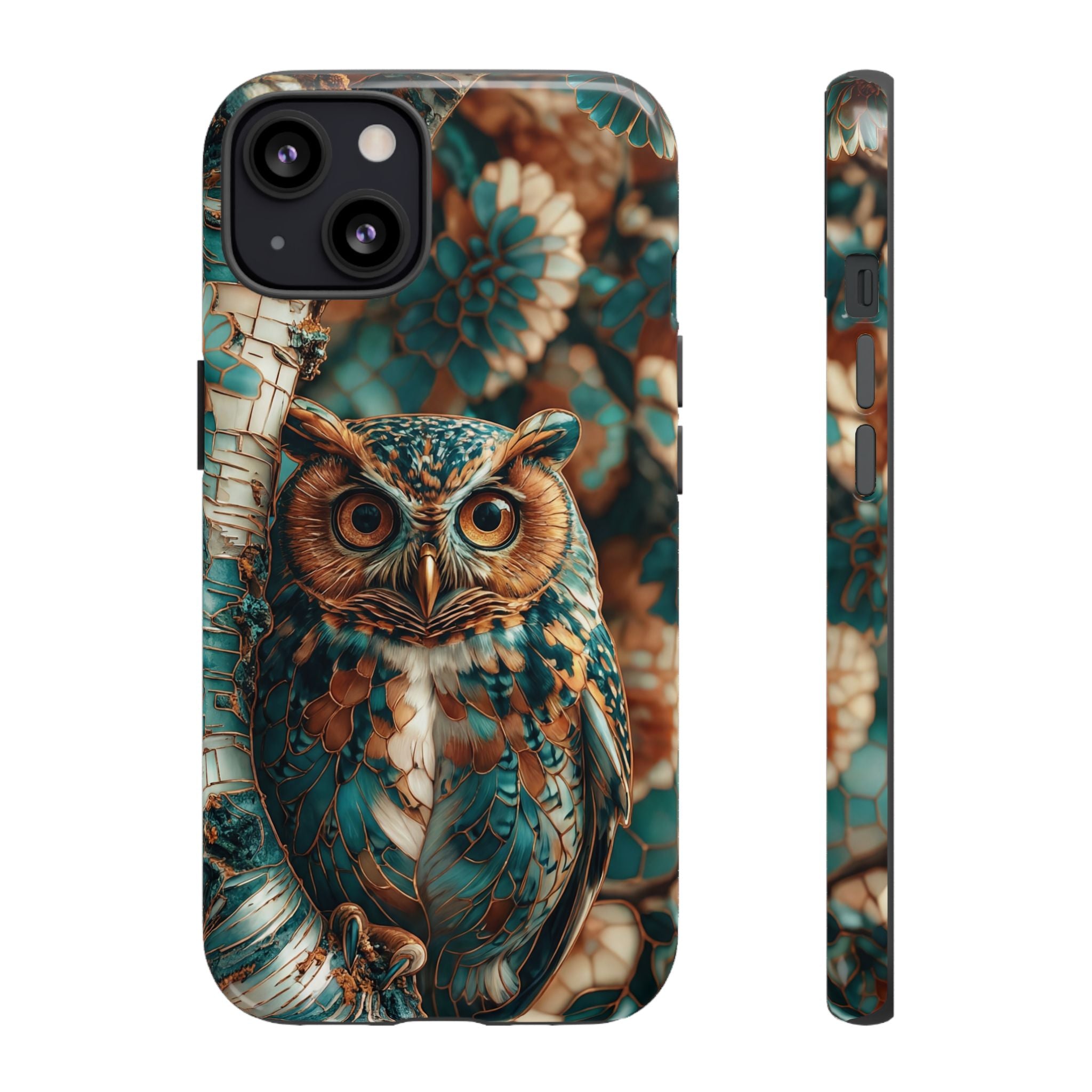 Owl Forest Tough iPhone Case | Teal & Brown Rustic Wildlife Protective Cover