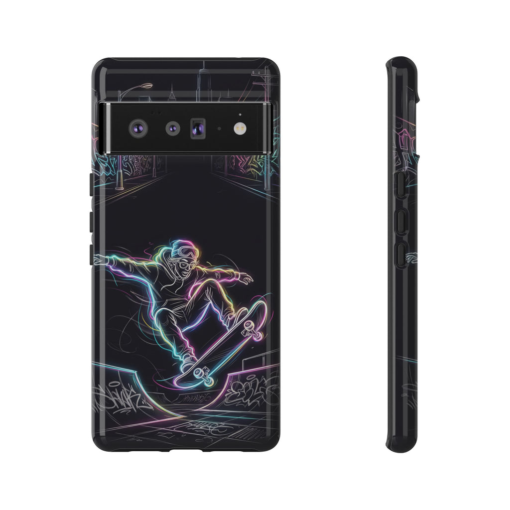 Custodia per telefono Google Pixel Neon Skateboard | Cover protettiva Glow Skatepark