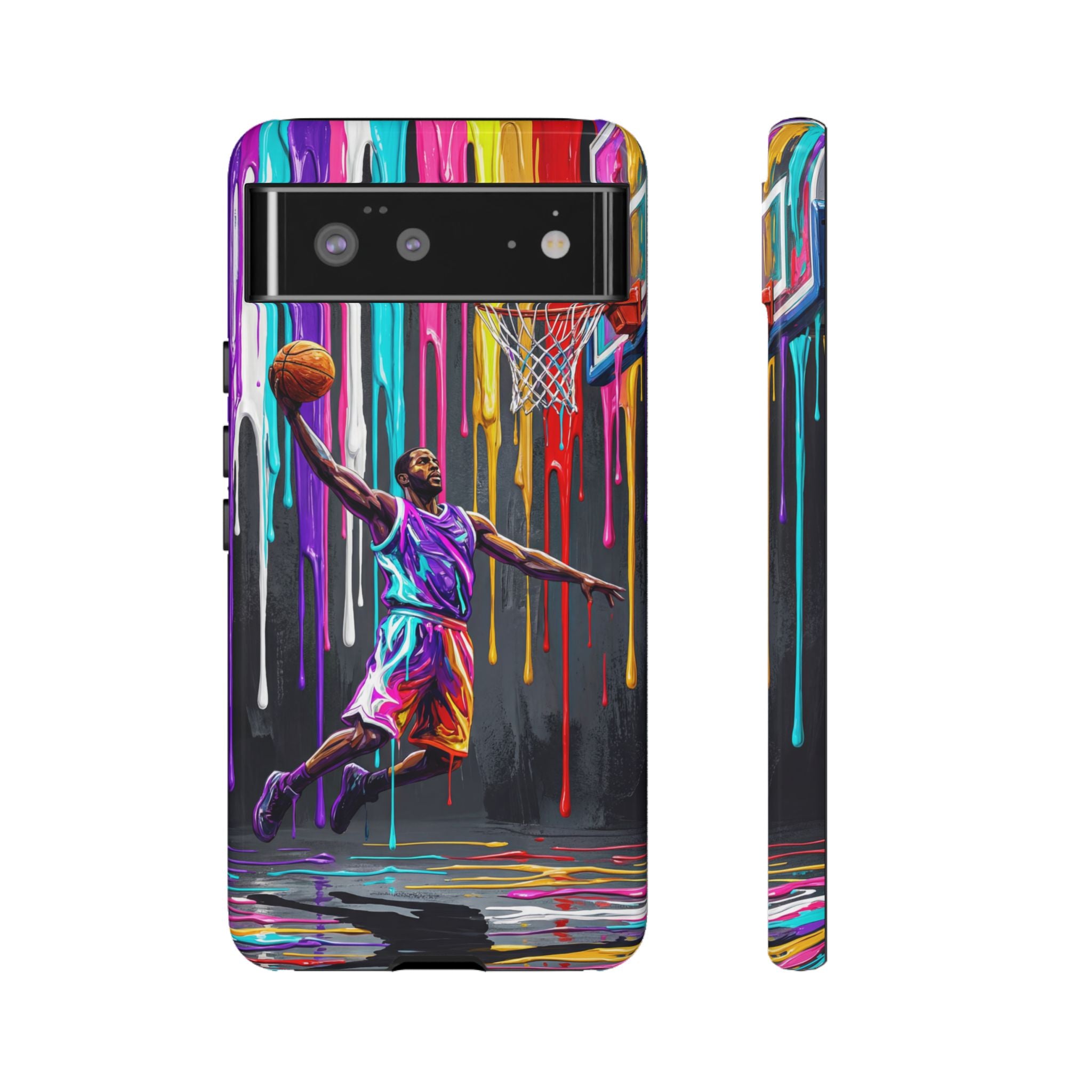 Color Splash Basketball Google Pixel Phone Case | Vibrant Drip Dunk Design