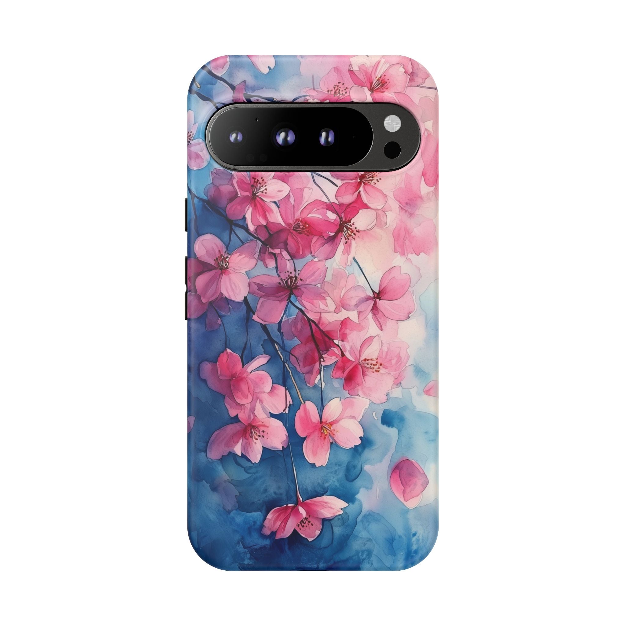 Floral Cherry Blossom Google Pixel Case | Pink Blue Watercolour
