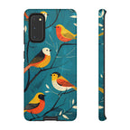 Bird Pattern Tough Samsung Galaxy Phone Case | Colourful Songbirds on Teal Background