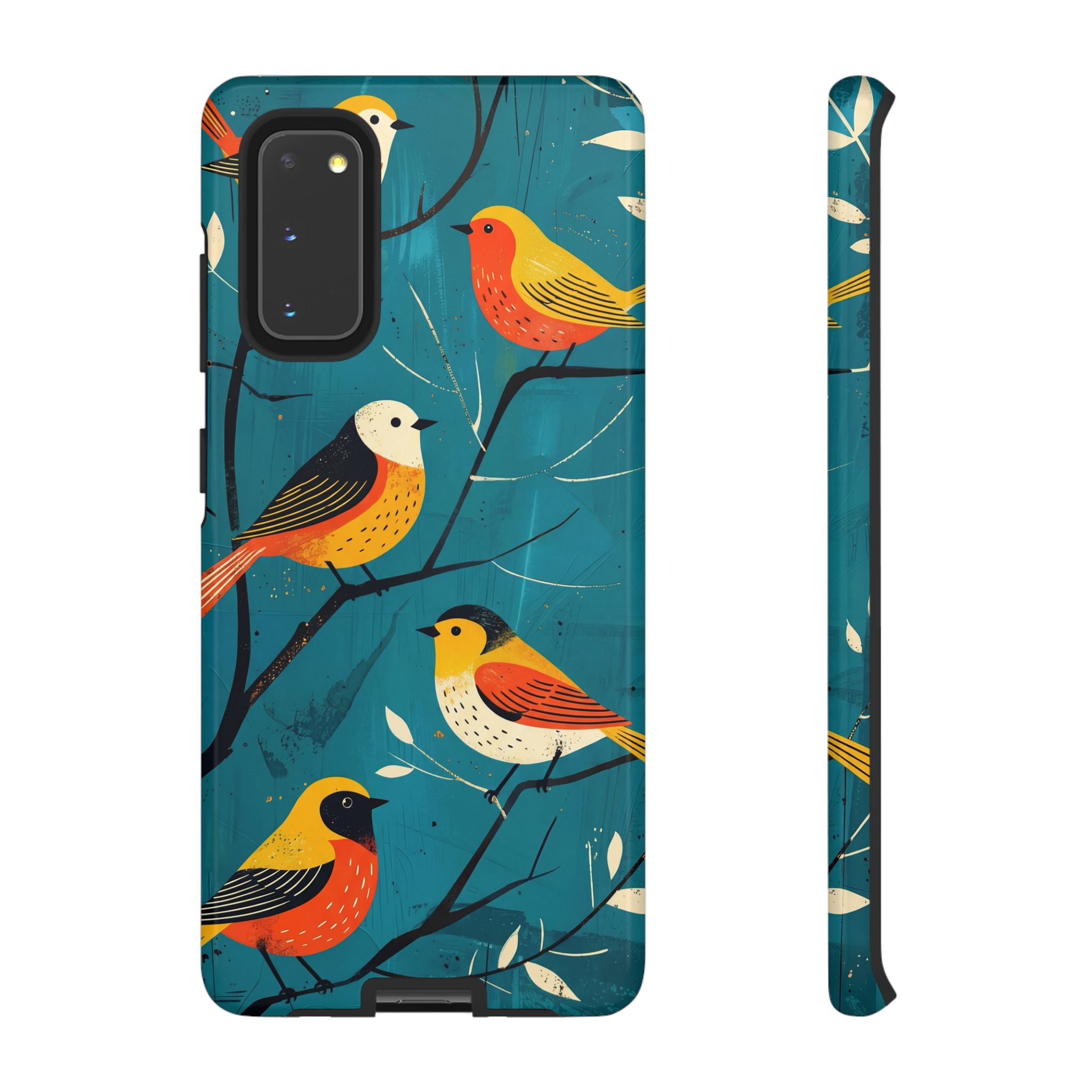Bird Pattern Tough Samsung Galaxy Phone Case | Colourful Songbirds on Teal Background