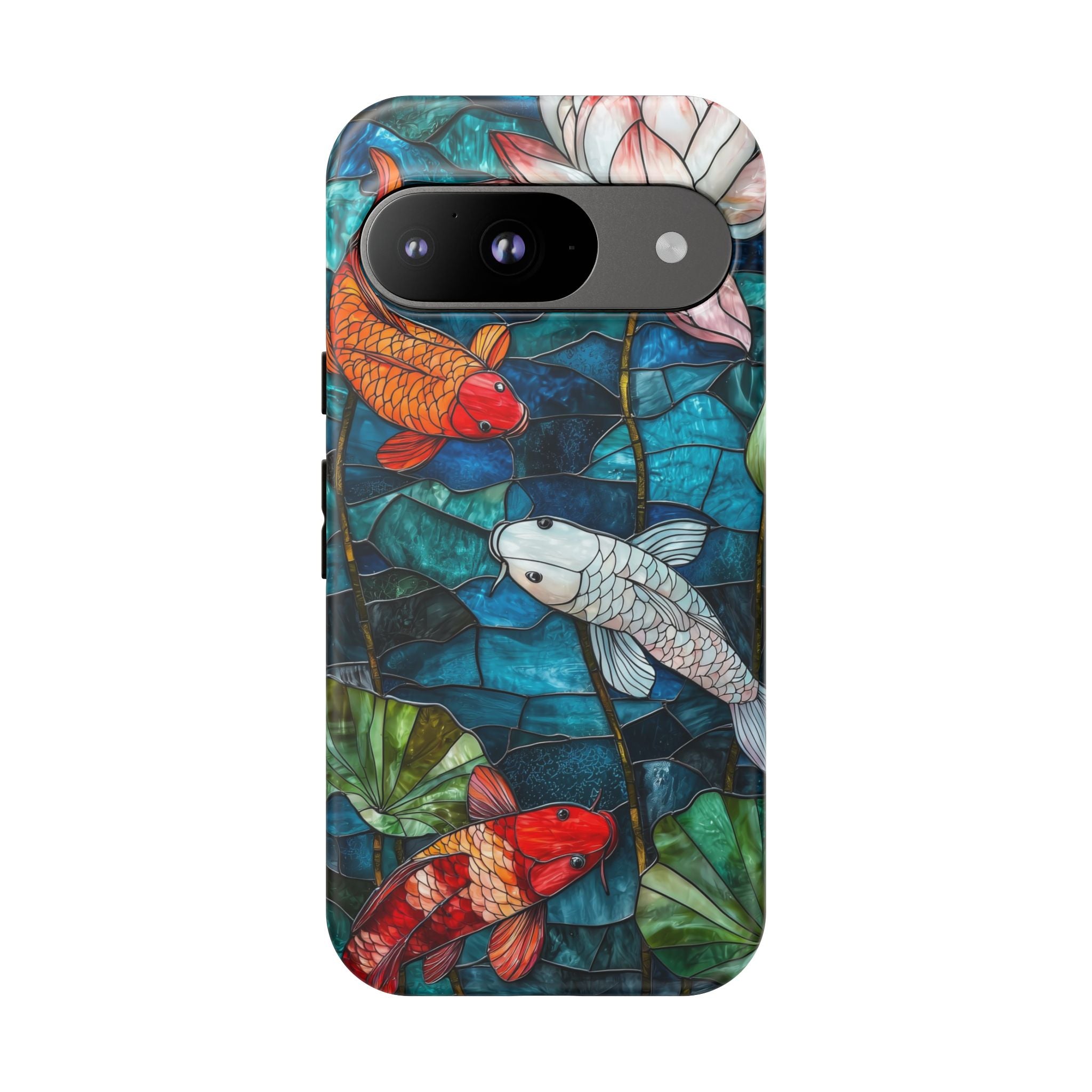 Koi Pond Tough Google Pixel Case — Stained Glass Lotus & Koi Design