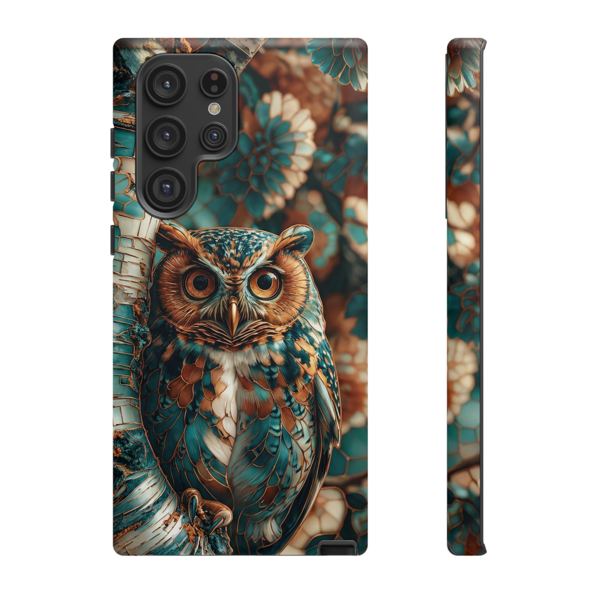 Owl Forest Tough Samsung Galaxy Case | Teal & Brown Rustic Wildlife Protective Cover