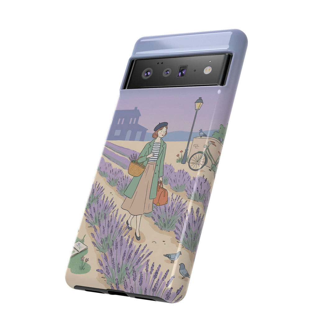 Lavender Field Google Pixel Phone Case | Vintage Travel Illustration Protective Case