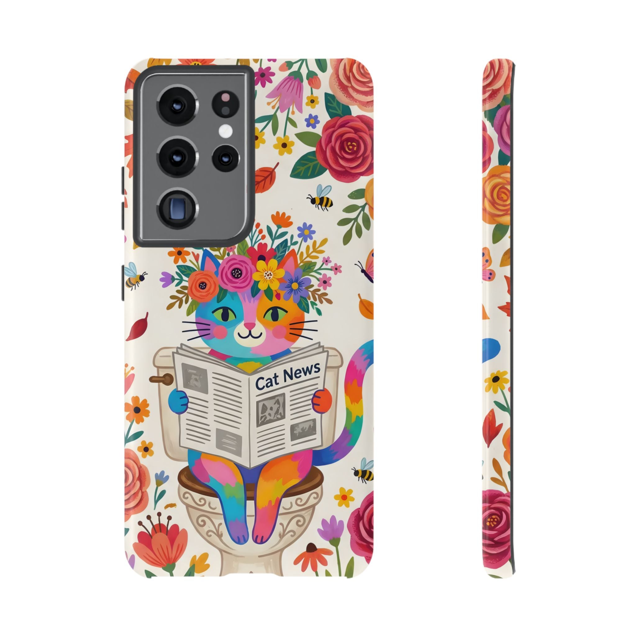 Floral Rainbow Cat Samsung Galaxy Phone Case | Cat News Design