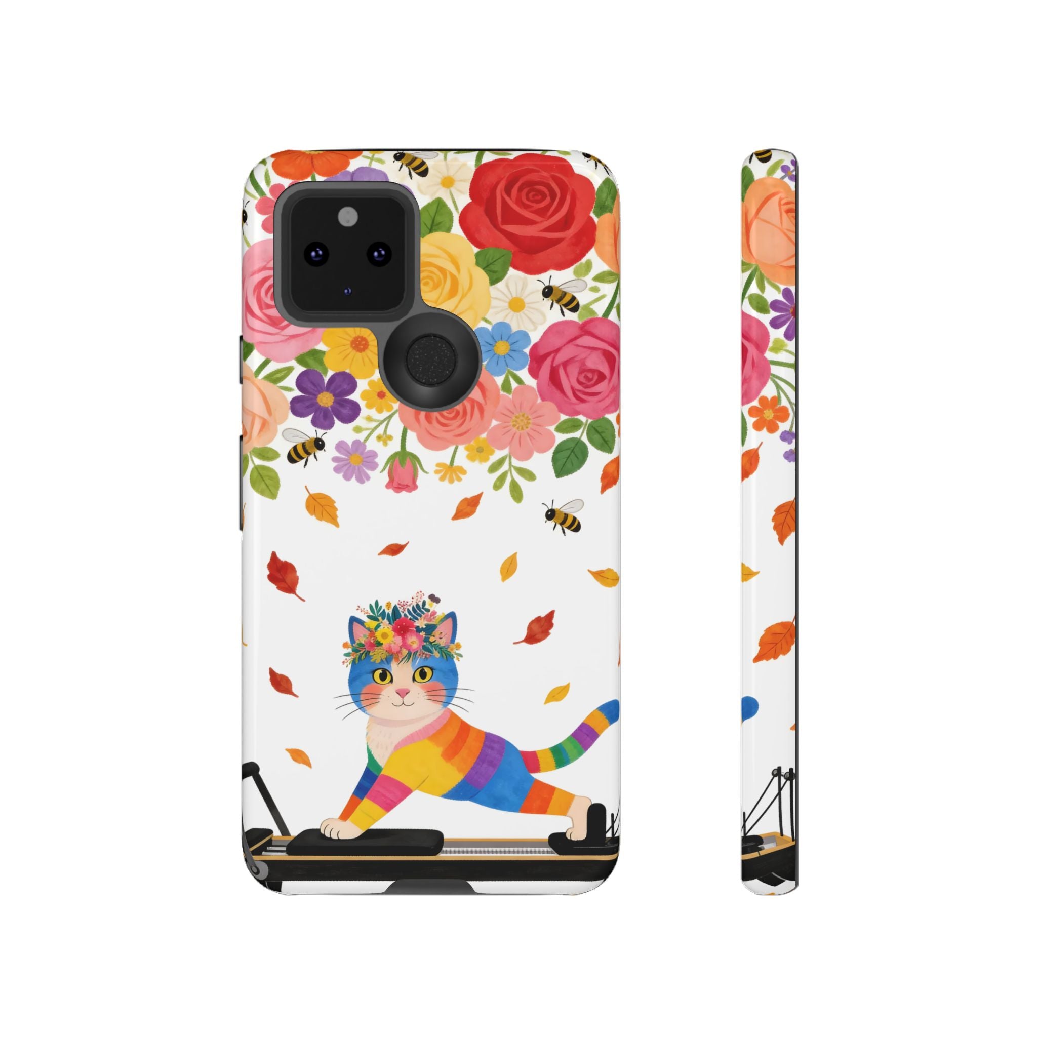 Floral Rainbow Cat Tough Google Pixel Phone Case — Colorful Pilates Cat Design