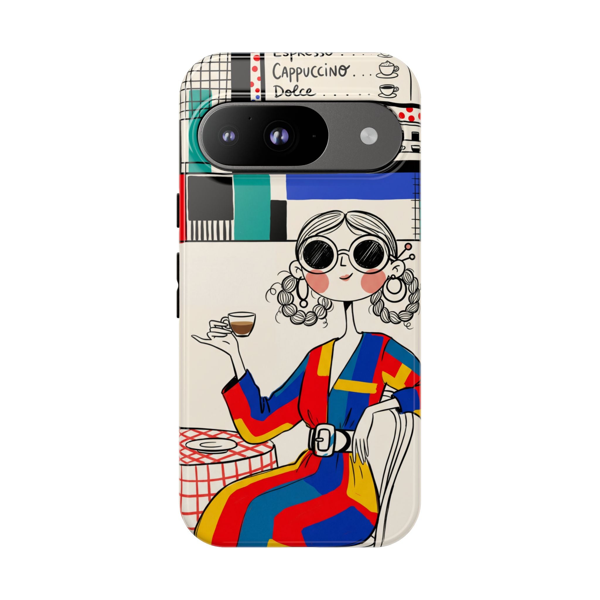 Retro Cafe Google Pixel Phone Case | Colourful Chic Woman Illustration
