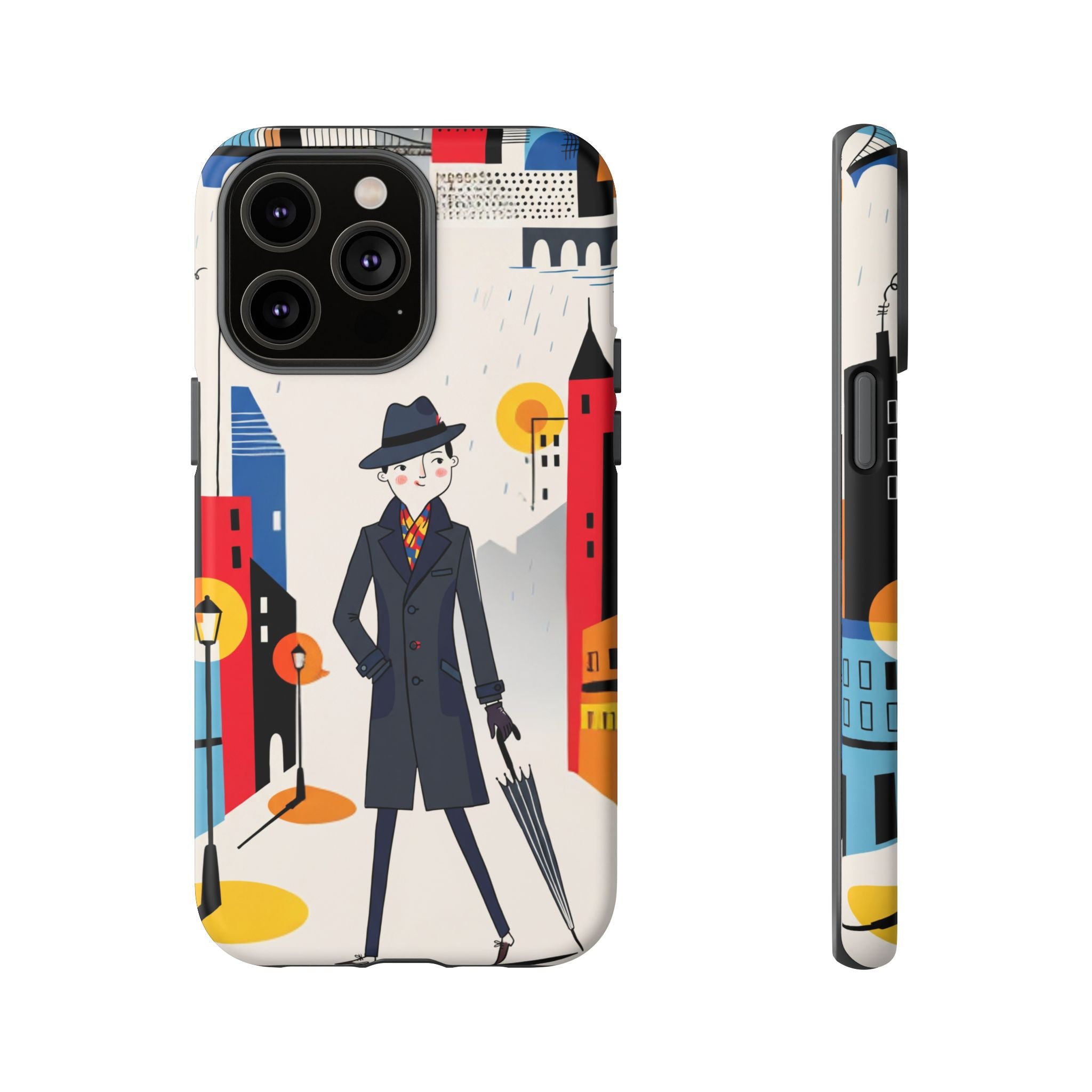 Retro Gentleman in Cityscape Illustration iPhone Case