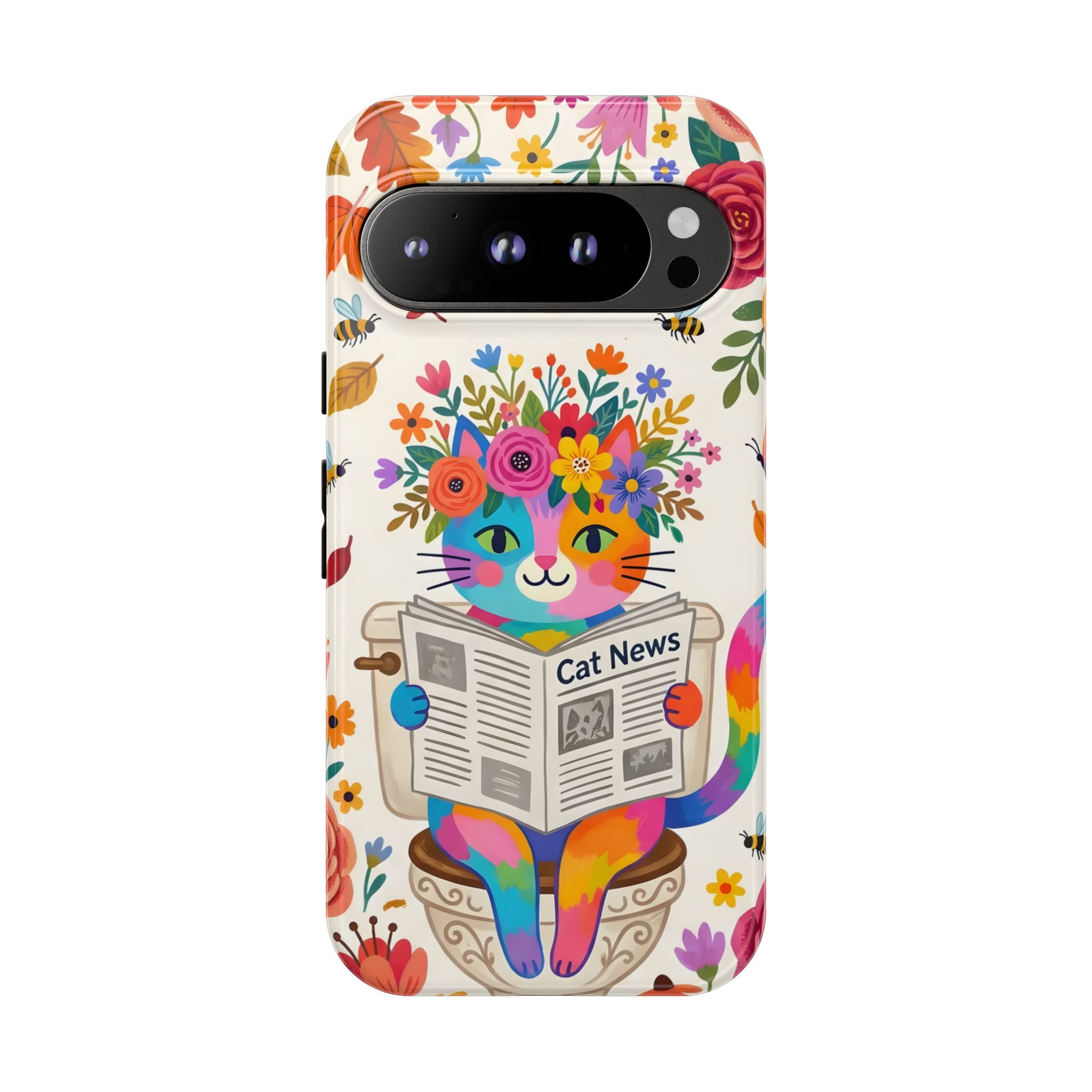 Floral Rainbow Cat Google Pixel Phone Case | Cat News Design