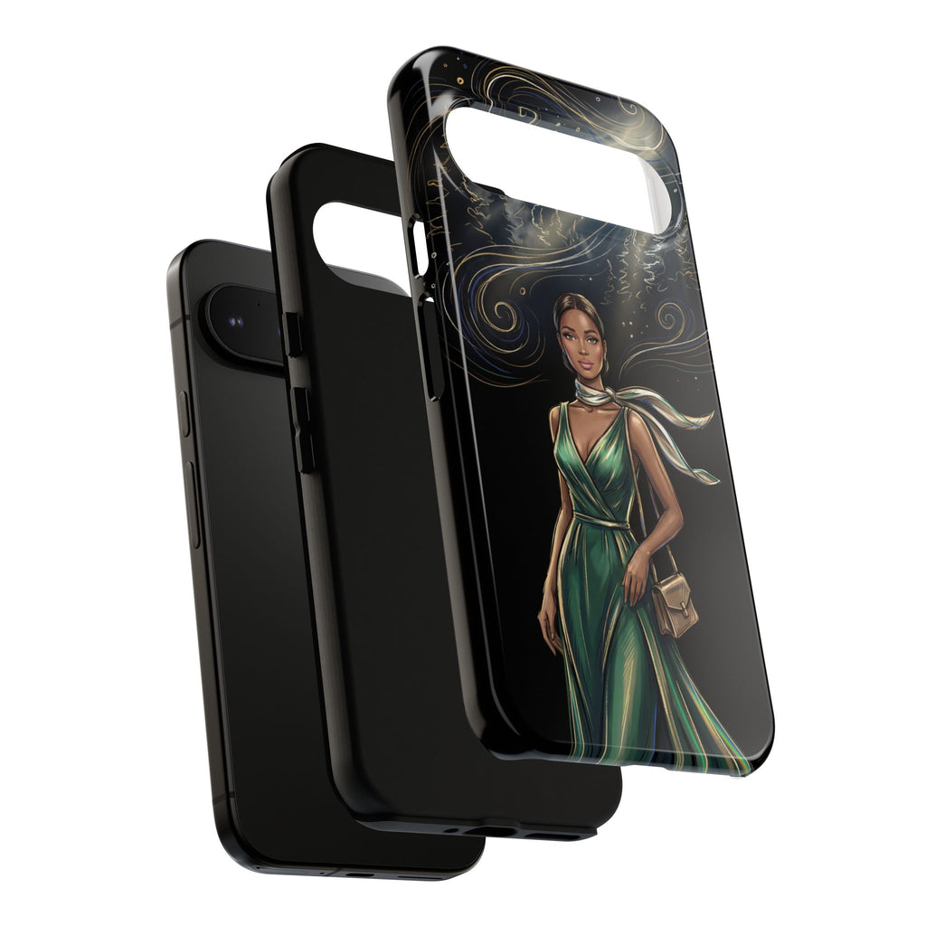 Elegant Woman in Green Dress Art Protective Tough Google Pixel Phone Case