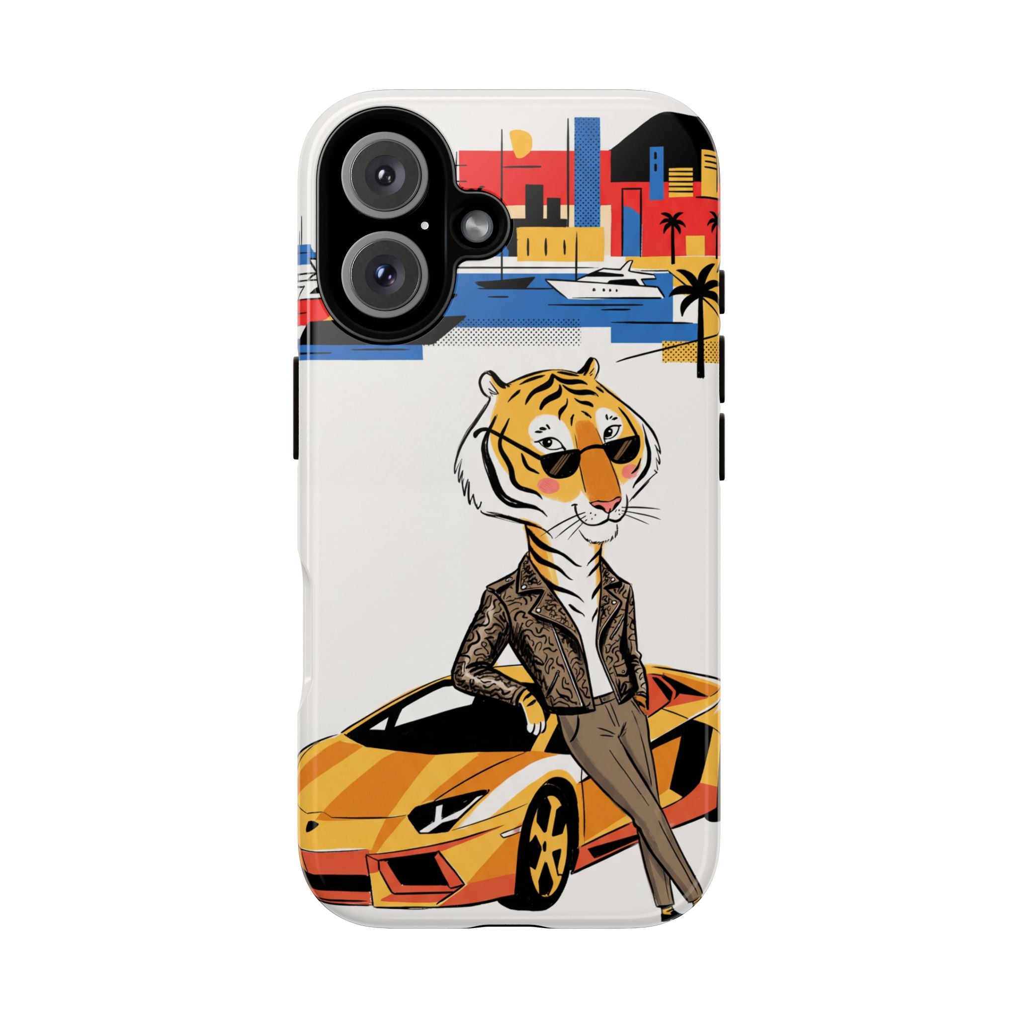 Stylish Tiger with Sports Car Illustration iPhone Case