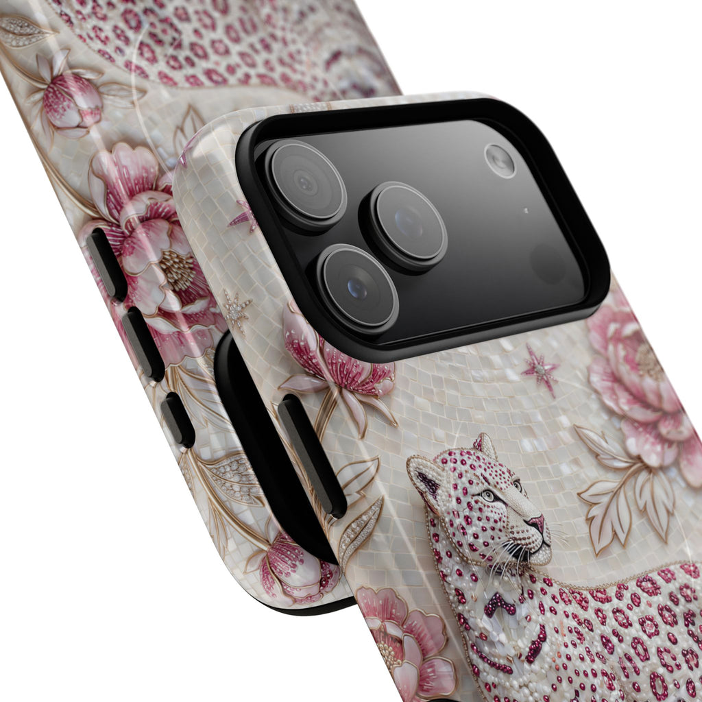 Floral Leopard Moon MagSafe iPhone Case | Pink Vintage Botanical Protective Cover