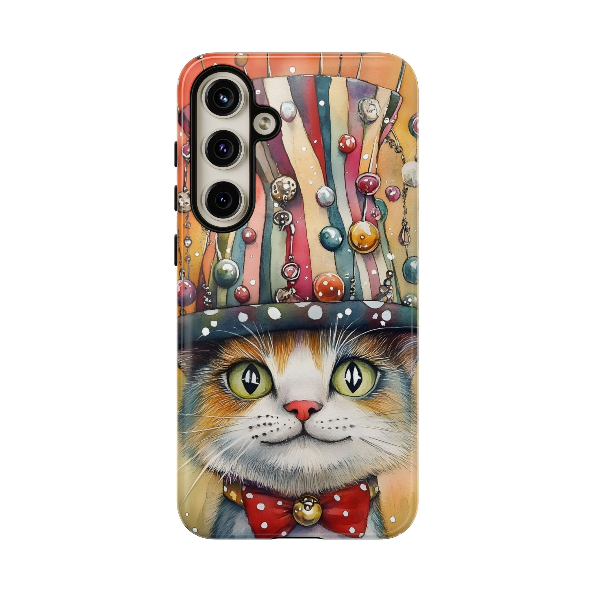 Cat in Colourful Top Hat Samsung Galaxy Case — Whimsical Cat Art iPhone Case