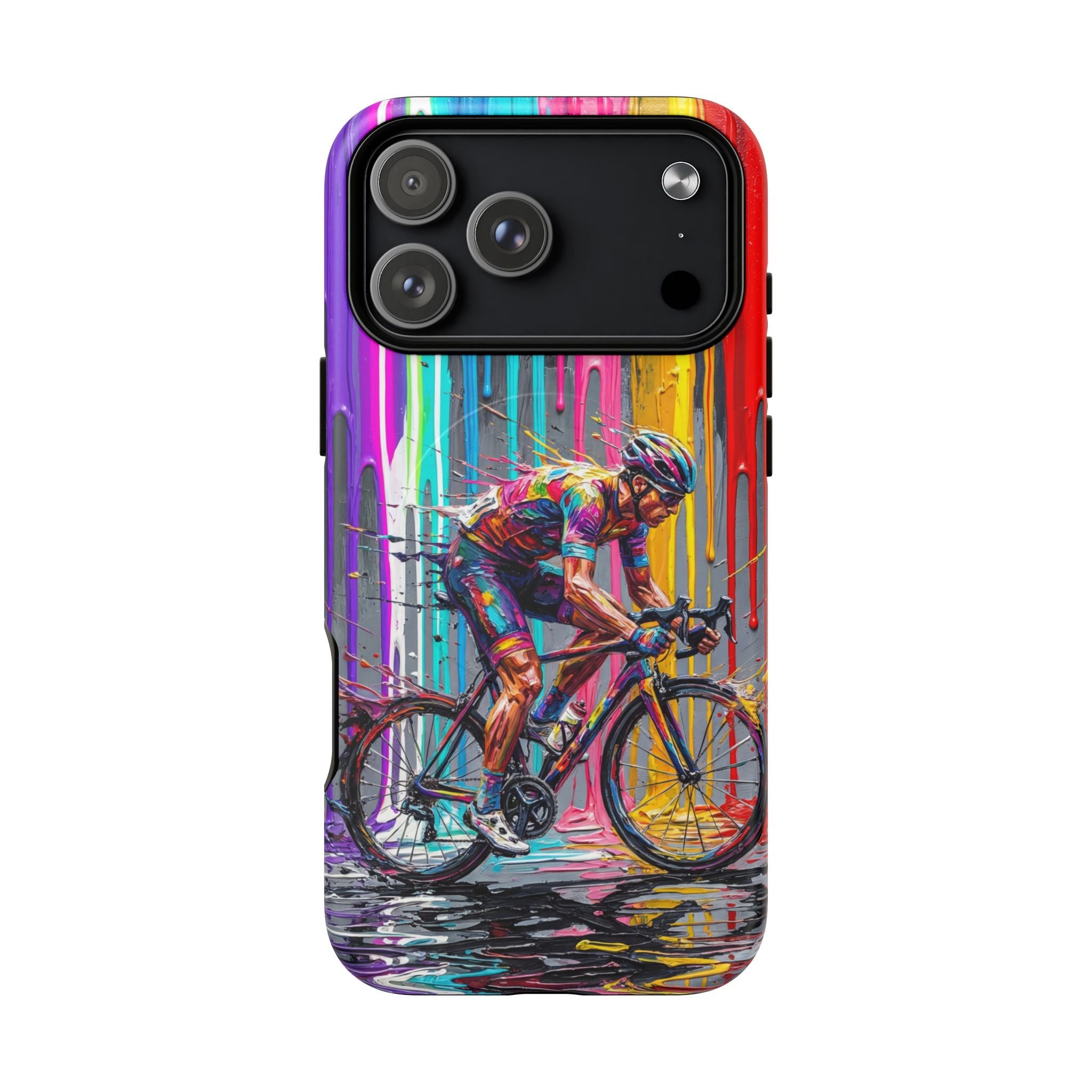 Cyclist Art MagSafe iPhone Case | Colourful Drip Painting Tough Cases