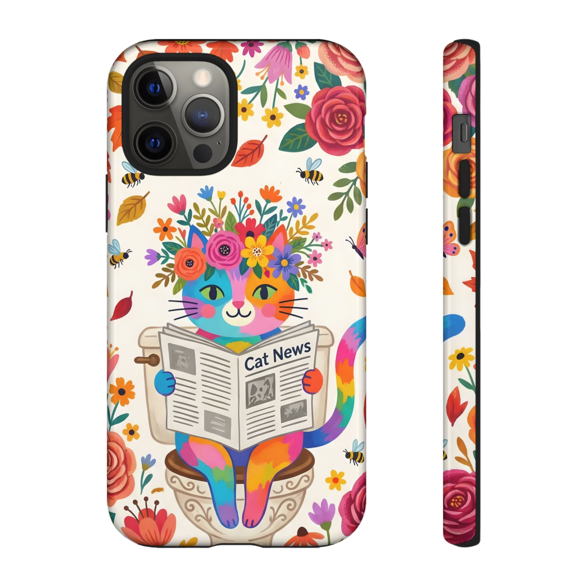 Floral Rainbow Cat iPhone Case | Cat News Design