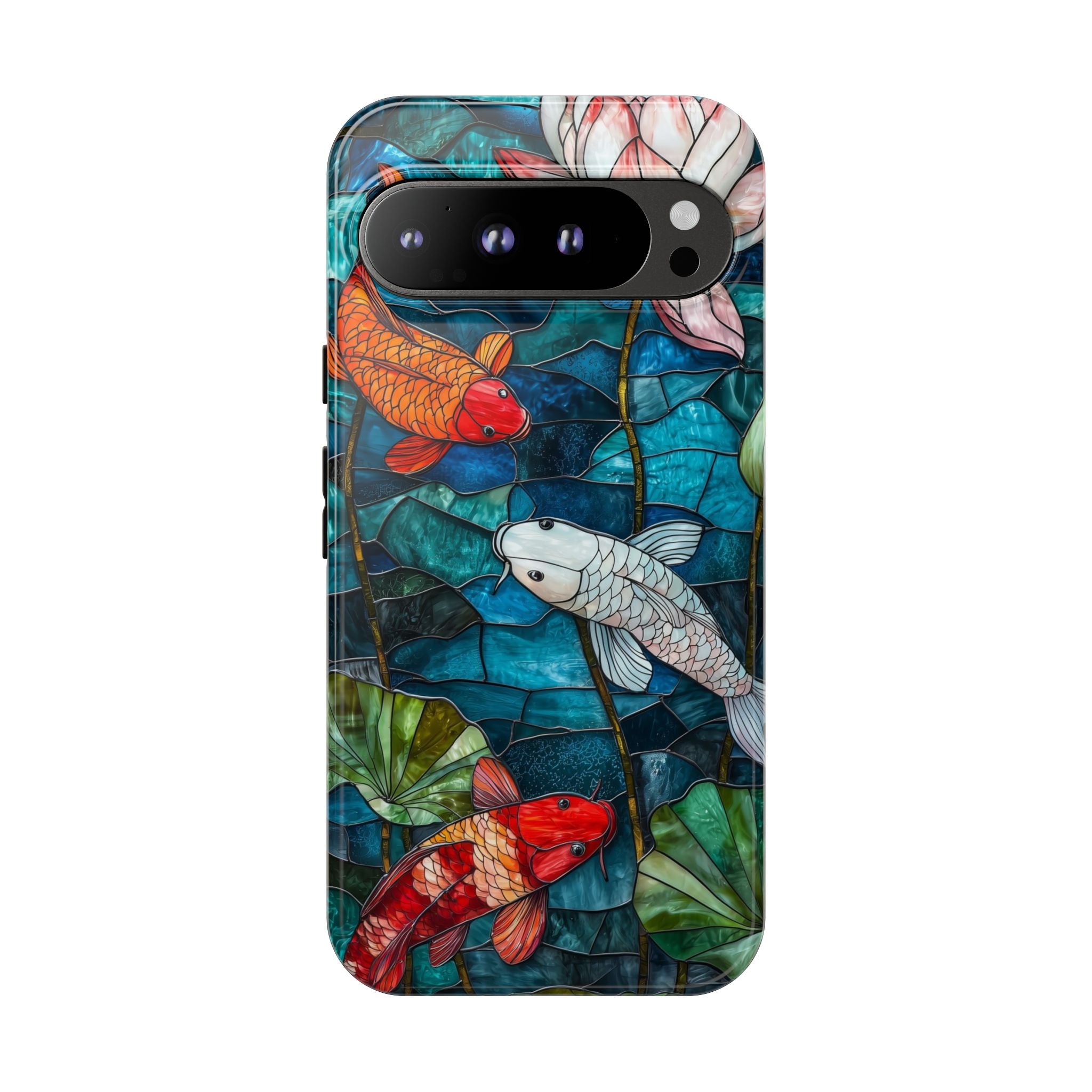 Koi Pond Tough Google Pixel Case — Stained Glass Lotus & Koi Design