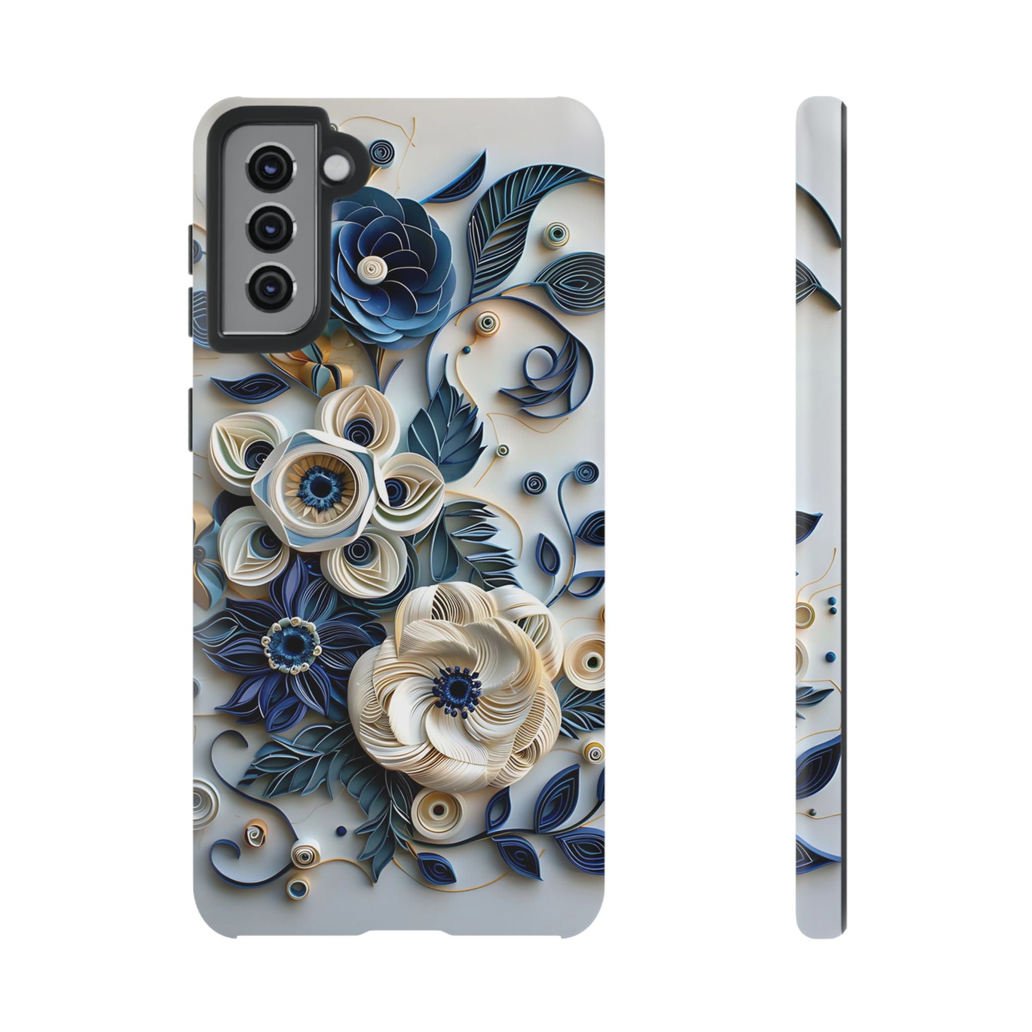 Floral Quilled Art Samsung Galaxy Case — Blue & Cream Decorative Protection