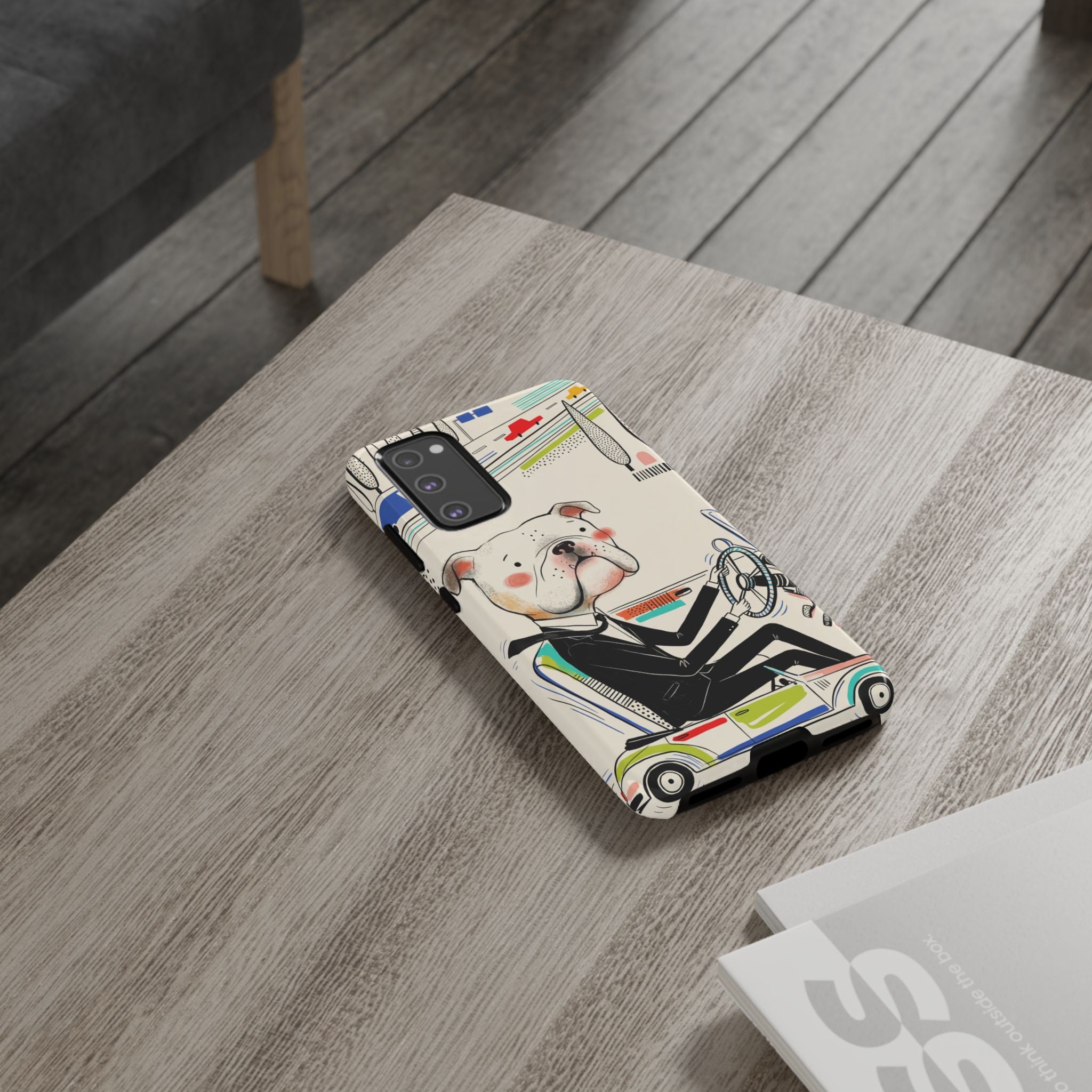 Bulldog Driver Samsung Galaxy Phone Case | Cute Retro Dog Illustration