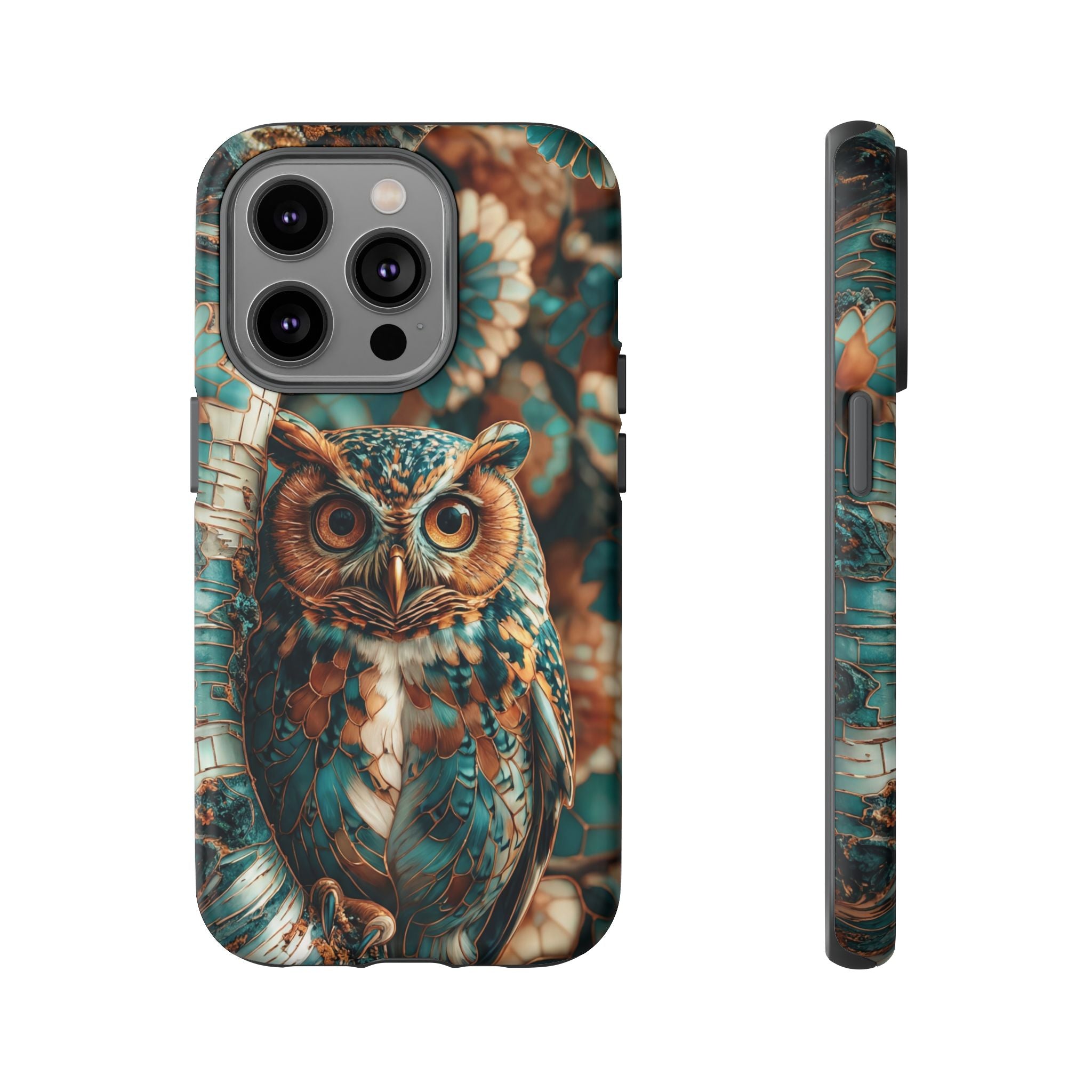 Owl Forest Tough iPhone Case | Teal & Brown Rustic Wildlife Protective Cover