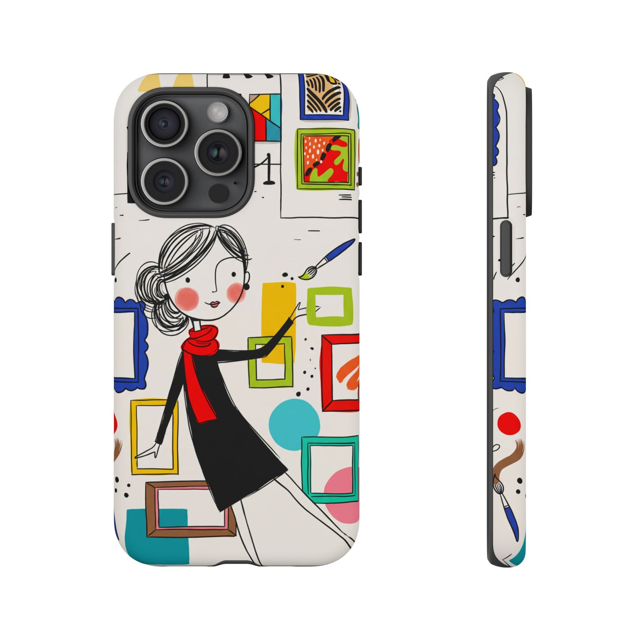 Art Gallery Illustration iPhone Case | Cute Woman with Frames Design