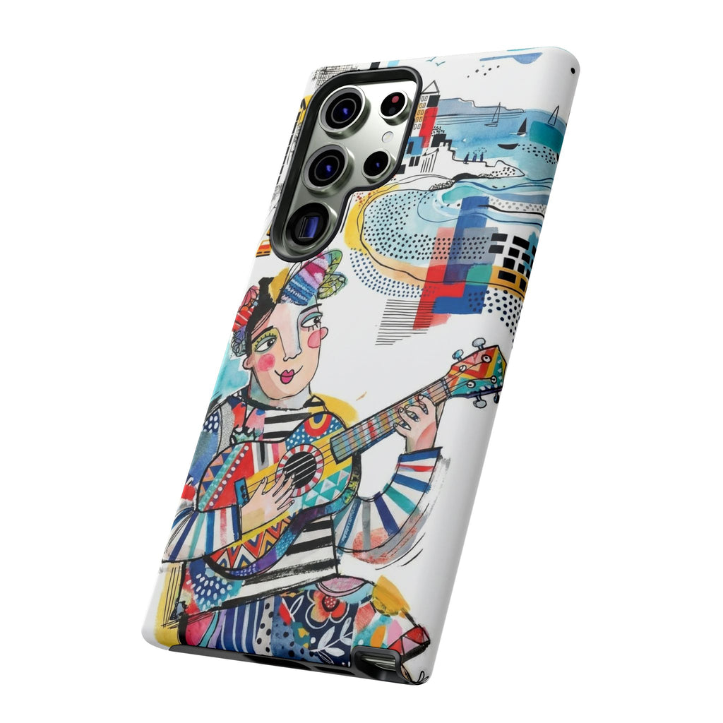 Custodia per Samsung Galaxy per Musicisti Artistici | Custodia Resistente con Chitarra Colorata e Paesaggio Urbano