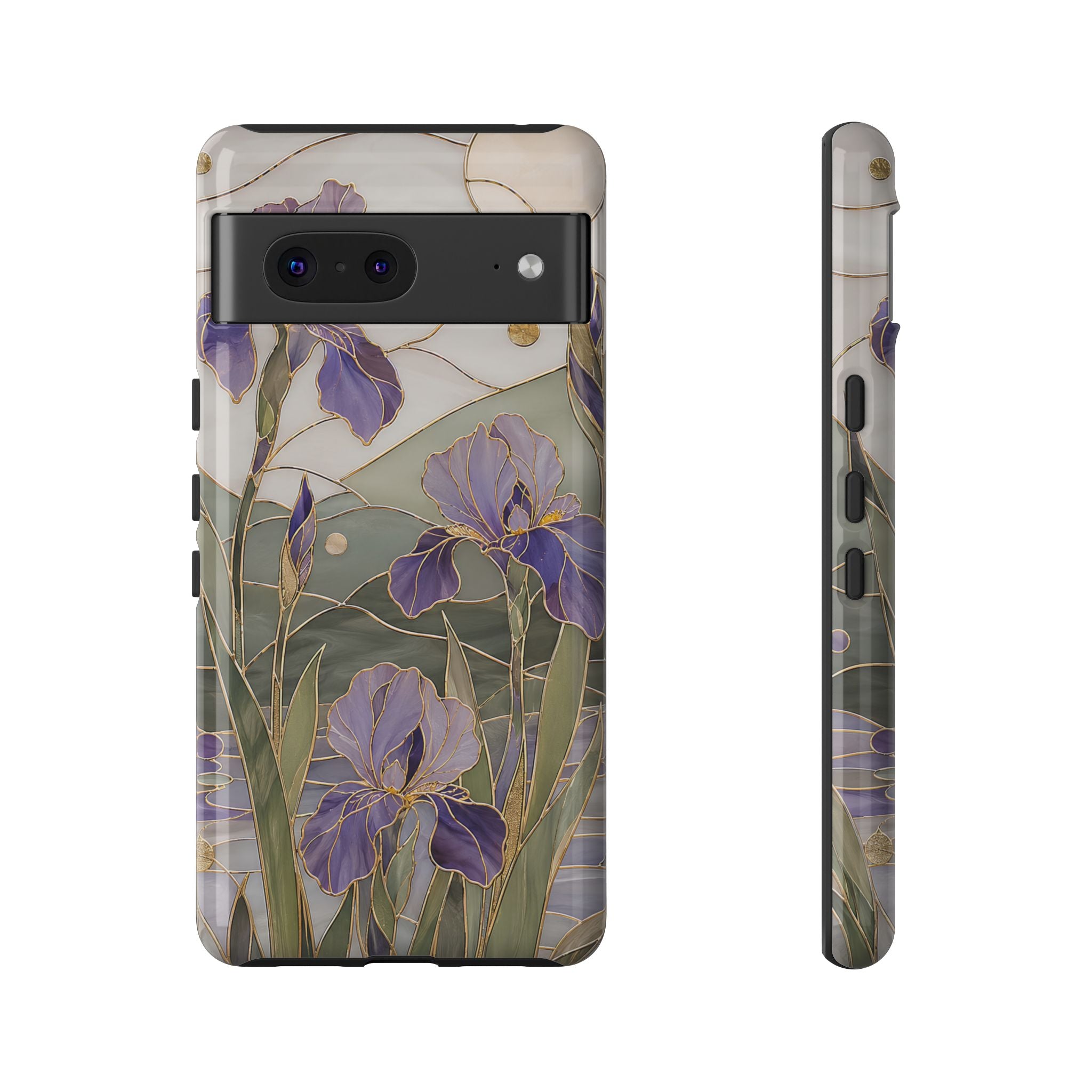 Stained Glass Iris Google Pixel Phone Case | Purple Floral Phone Case