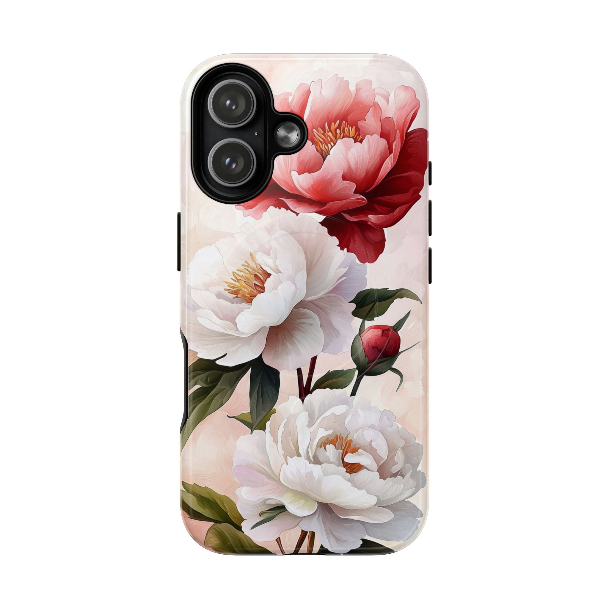 Custodia MagSafe per iPhone resistente con motivo floreale Peony | Design vintage con rose