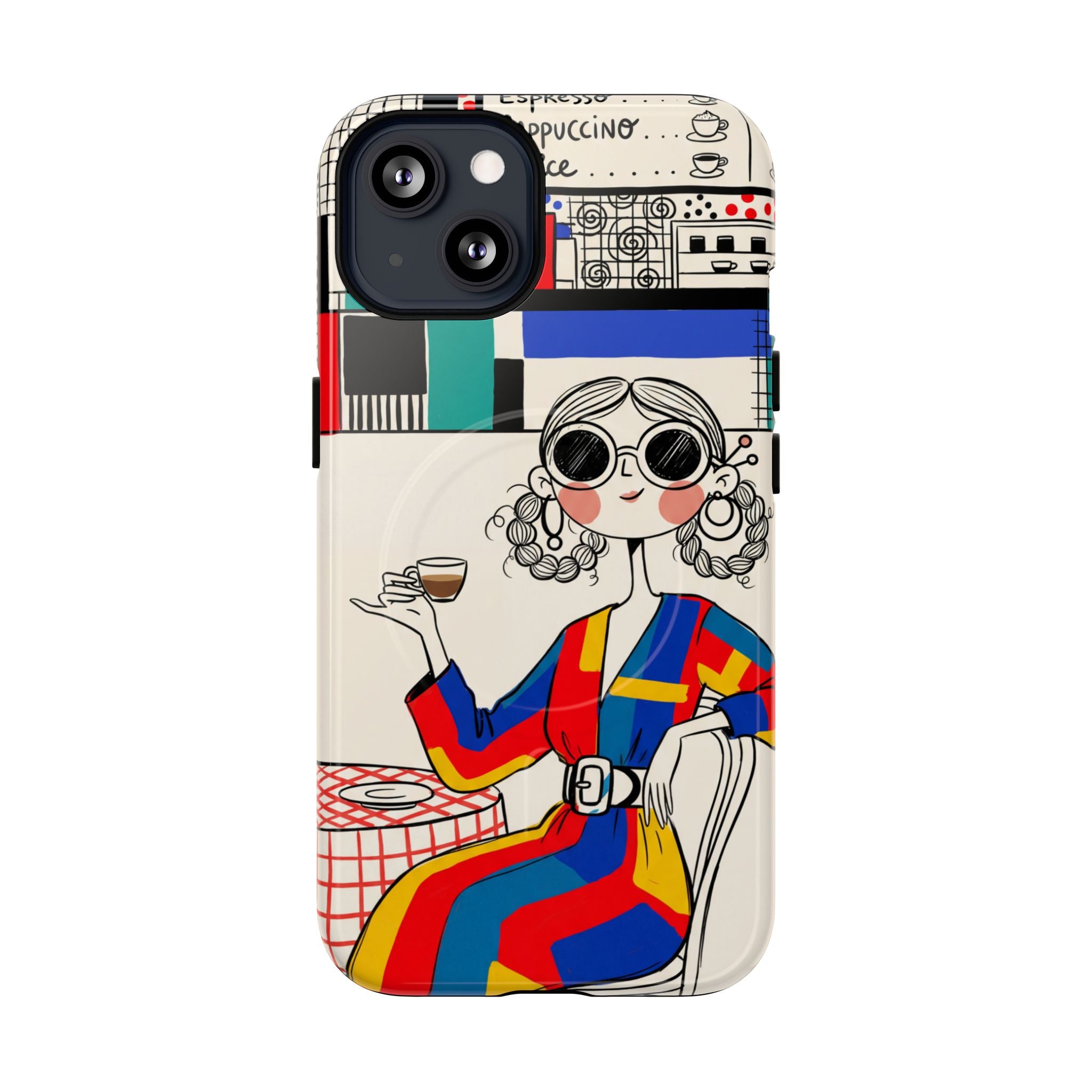 Retro Cafe MagSafe iPhone Case | Colourful Chic Woman Illustration