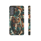 Owl Forest Tough Samsung Galaxy Case | Teal & Brown Rustic Wildlife Protective Cover