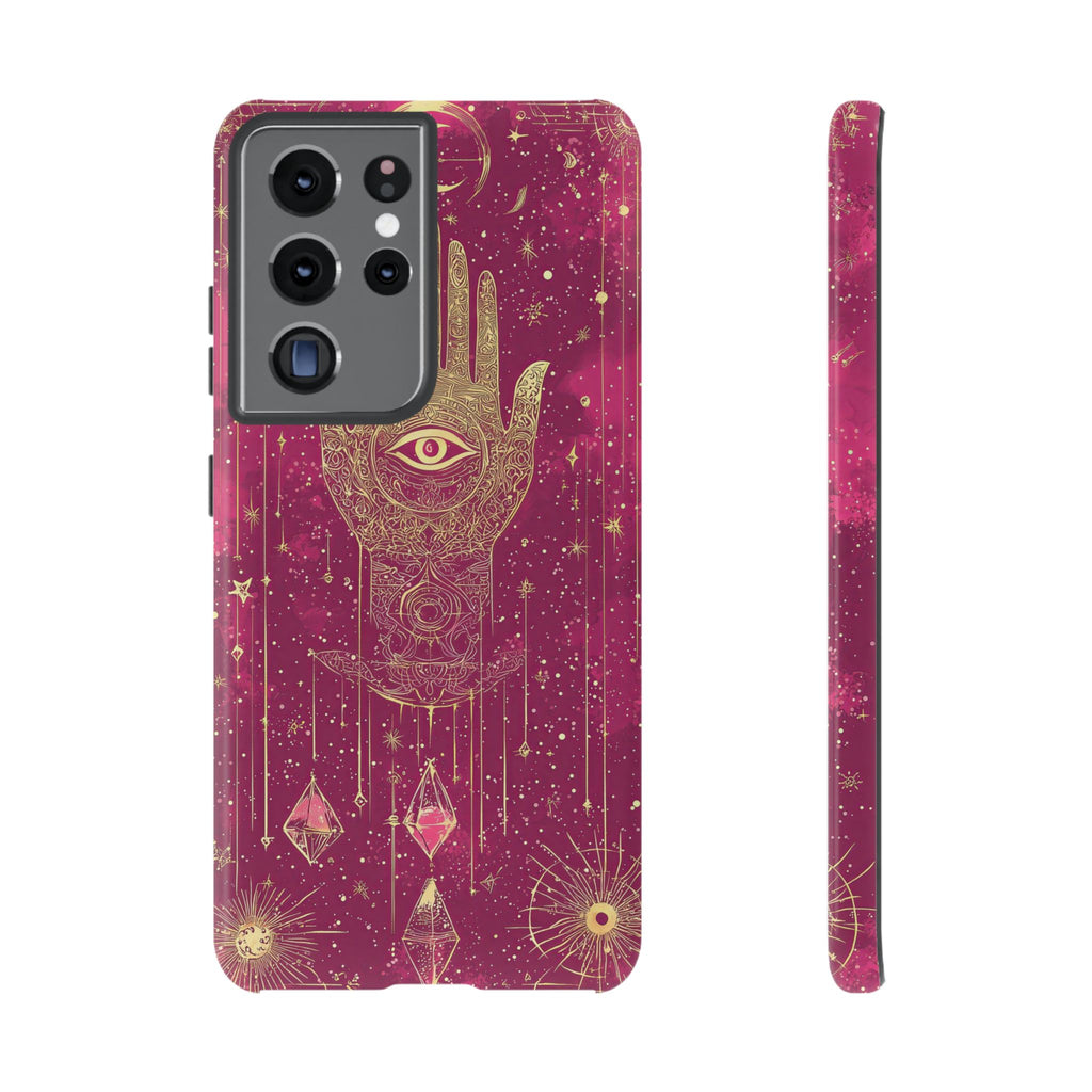 Mystic Hamsa Samsung Galaxy Case | Gold Palm & All-Seeing Eye on Magenta Galaxy
