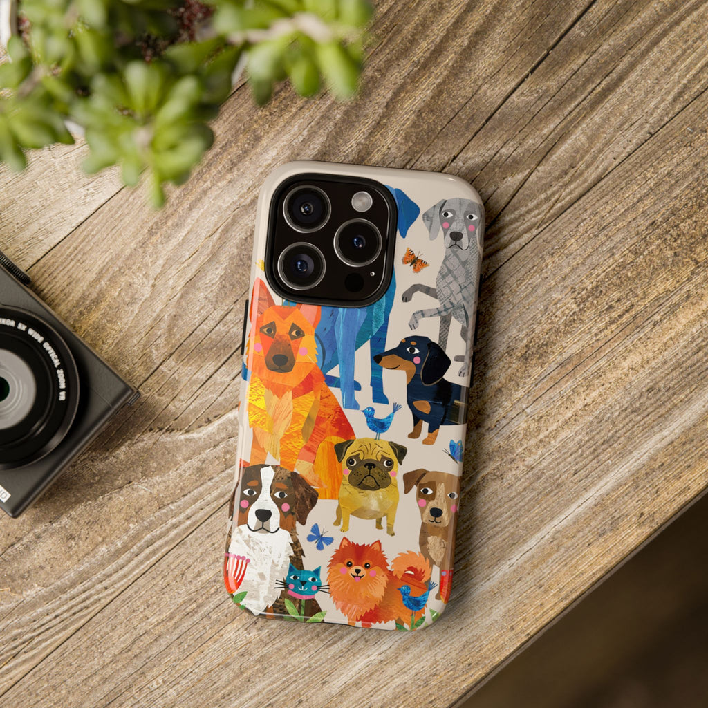 Colorful Dogs Pattern iPhone Case | Cute Watercolor Puppy Design Tough Case