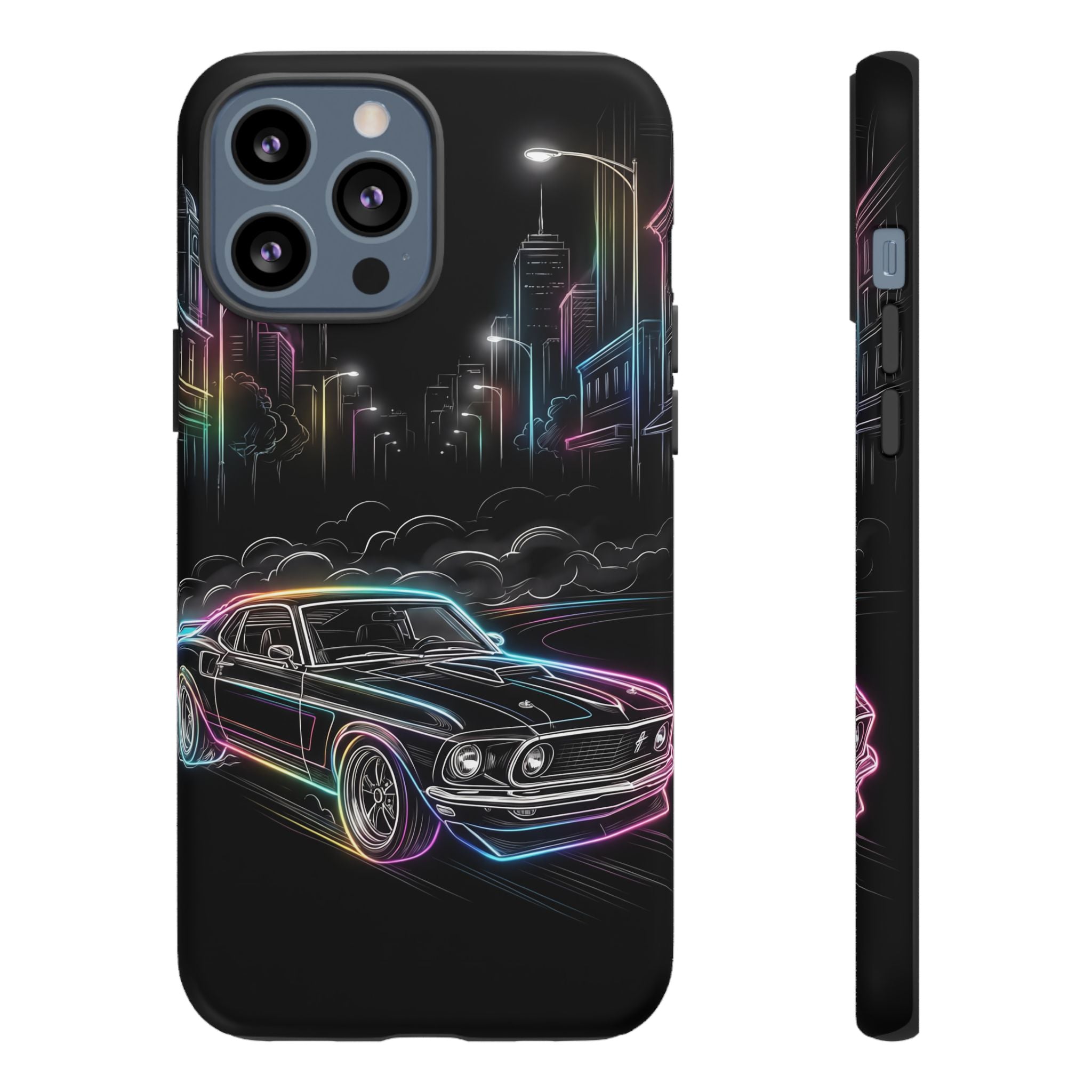 Neon Muscle Car iPhone Case | Retro City Nightscape