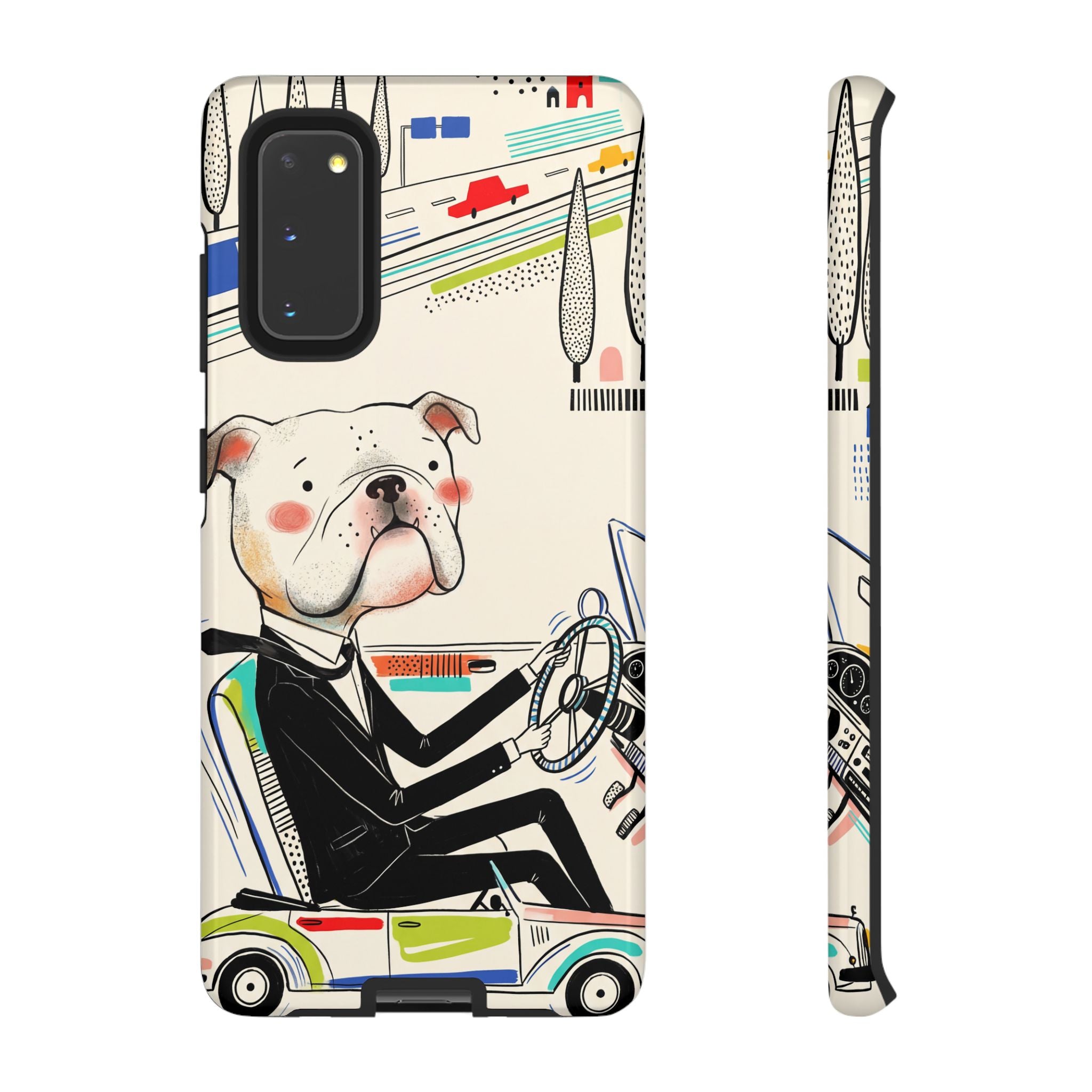 Bulldog Driver Samsung Galaxy Phone Case | Cute Retro Dog Illustration