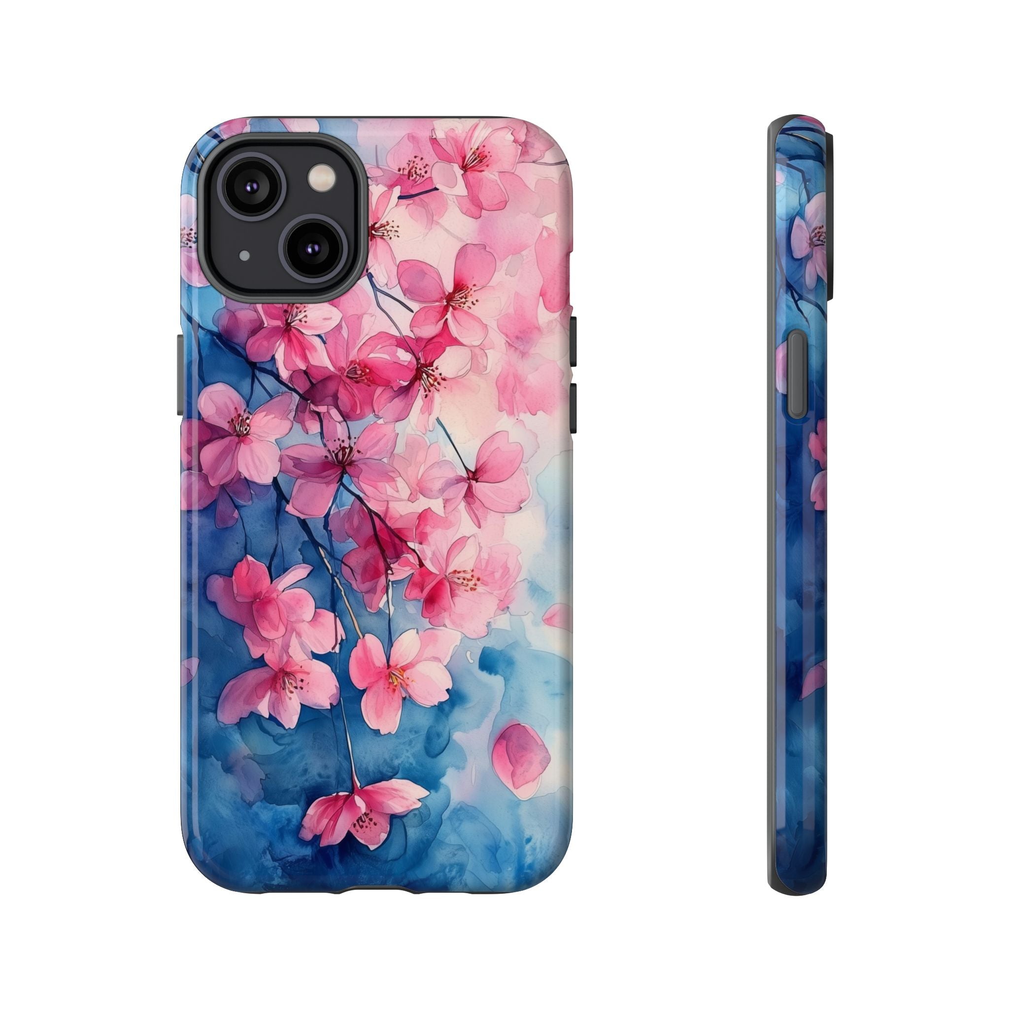 Floral Cherry Blossom iPhone Case | Pink Blue Watercolour