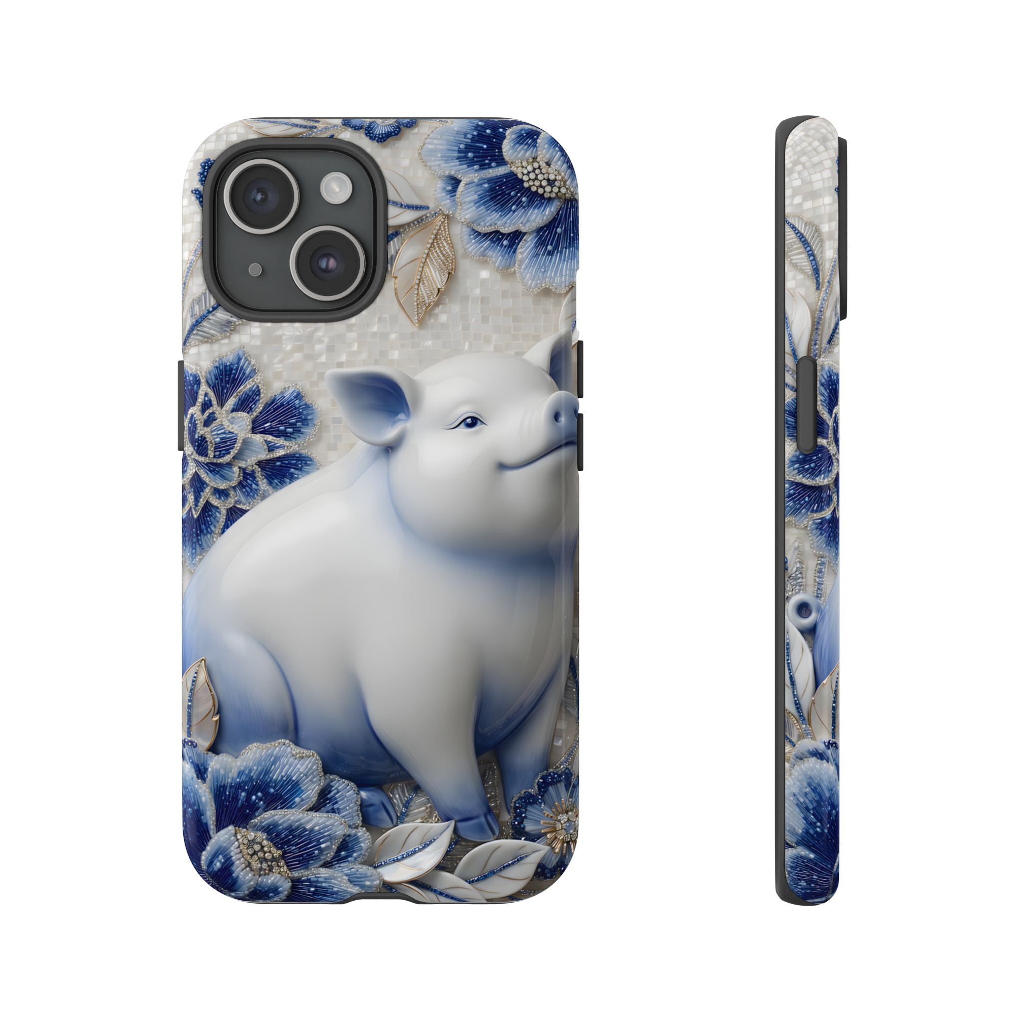 Asian Zodiac Pig iPhone Case | Blue & White Porcelain Slim Protective Shockproof Case| Year of the Pig Gift