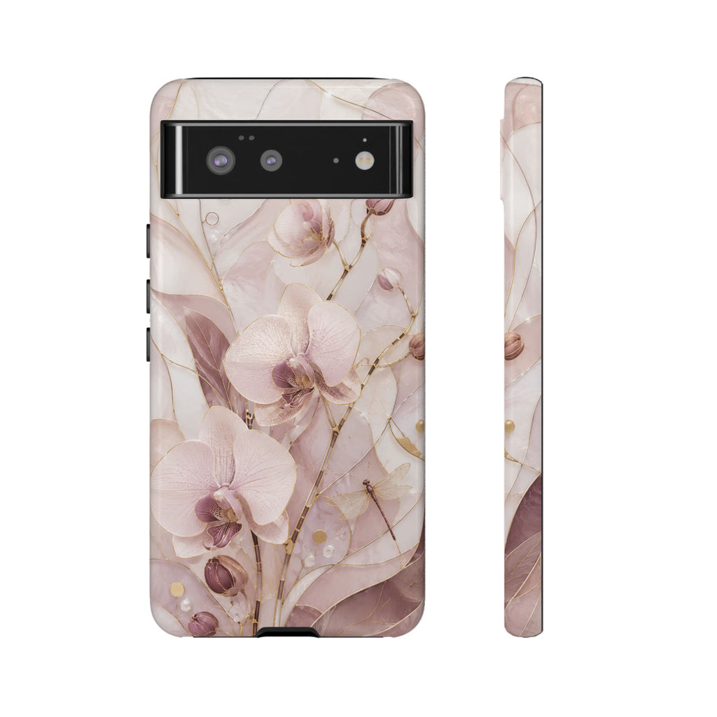 Stained Glass Orchid Google Pixel Phone Case | Pink Floral Protective Case