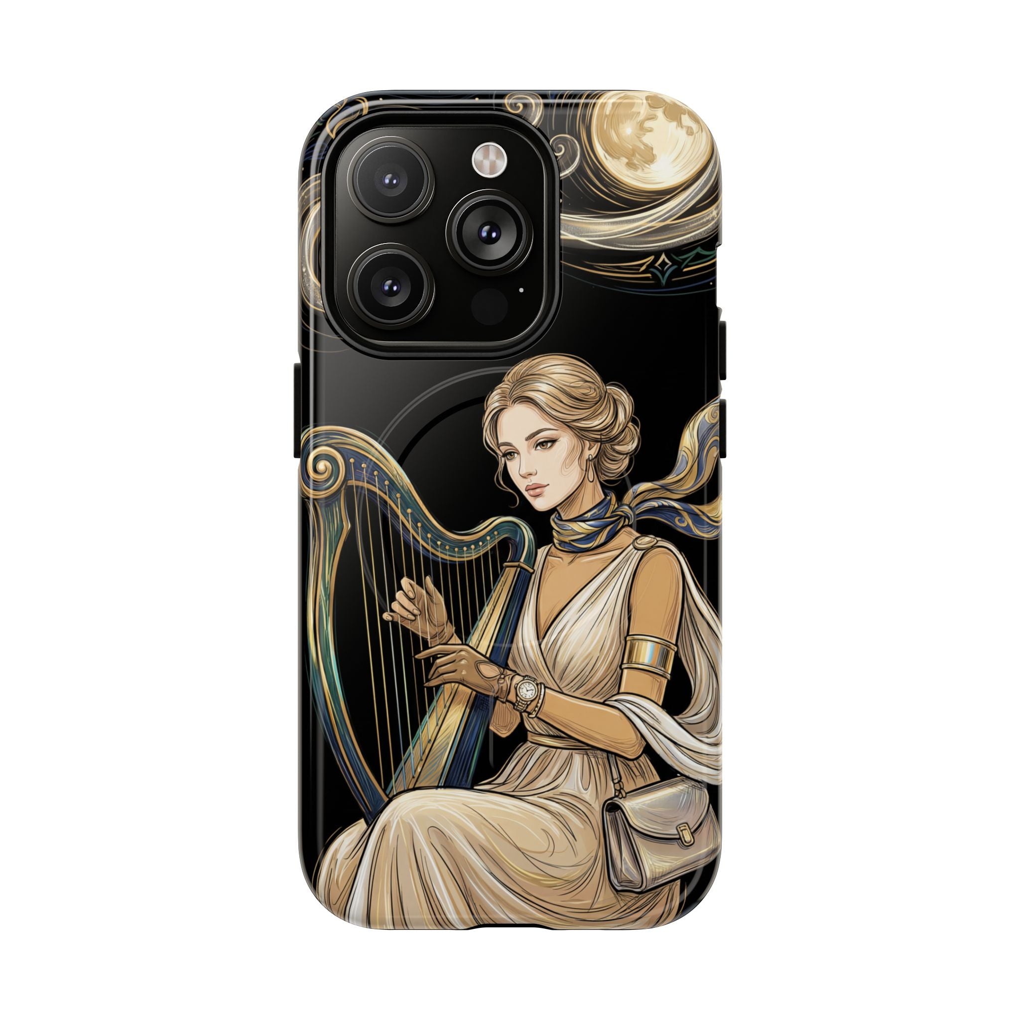 Moonlit Harp MagSafe iPhone Case | Vintage Goddess Musician Art