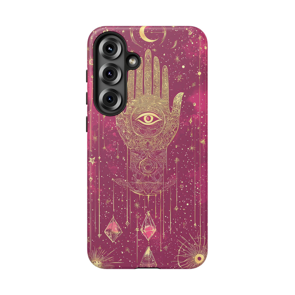 Mystic Hamsa Samsung Galaxy Case | Gold Palm & All-Seeing Eye on Magenta Galaxy