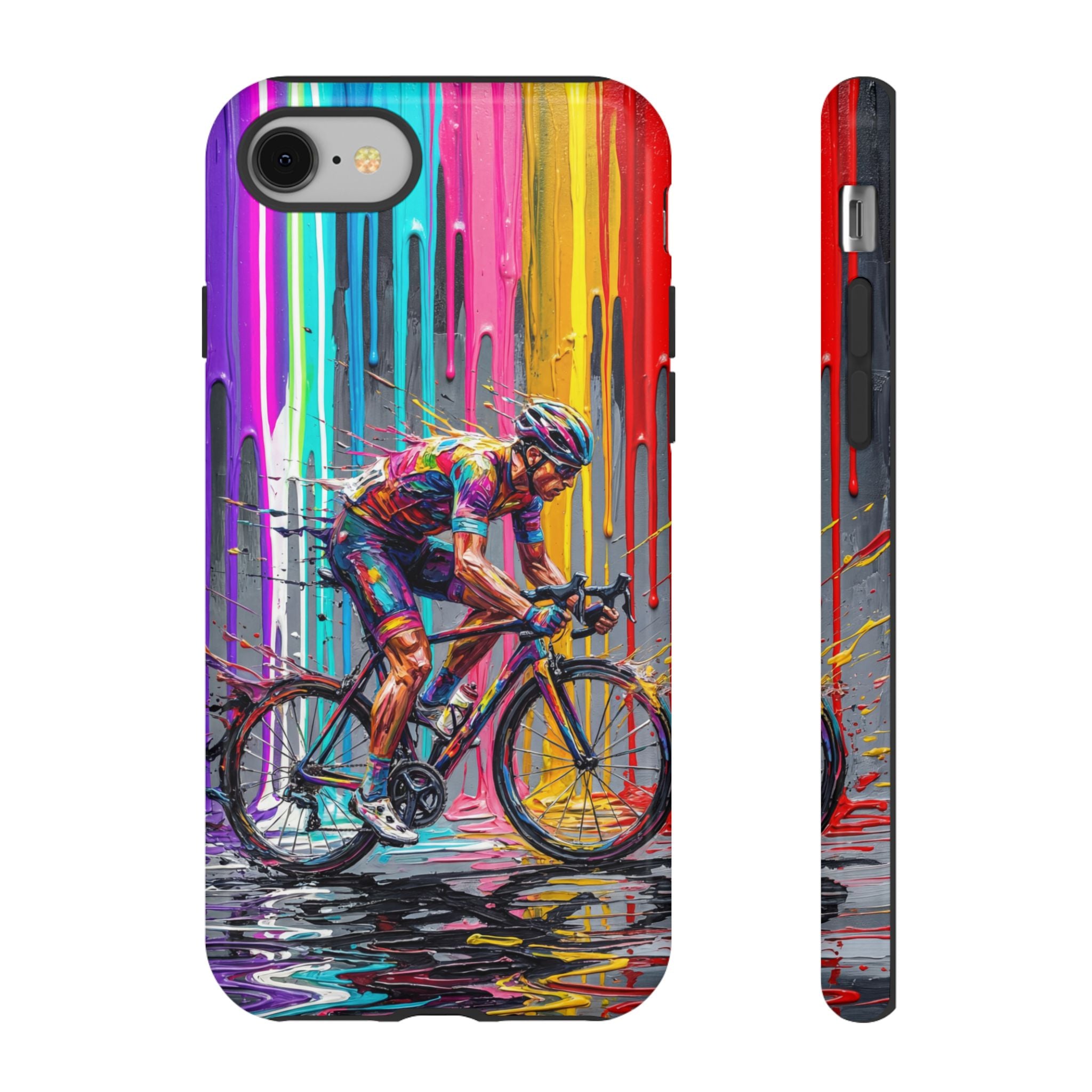 Cyclist Art iPhone Case | Colourful Drip Painting Tough Cases