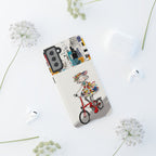 Whimsical Girl on Brompton Bicycle Urban Illustration Samsung Galaxy Phone Case