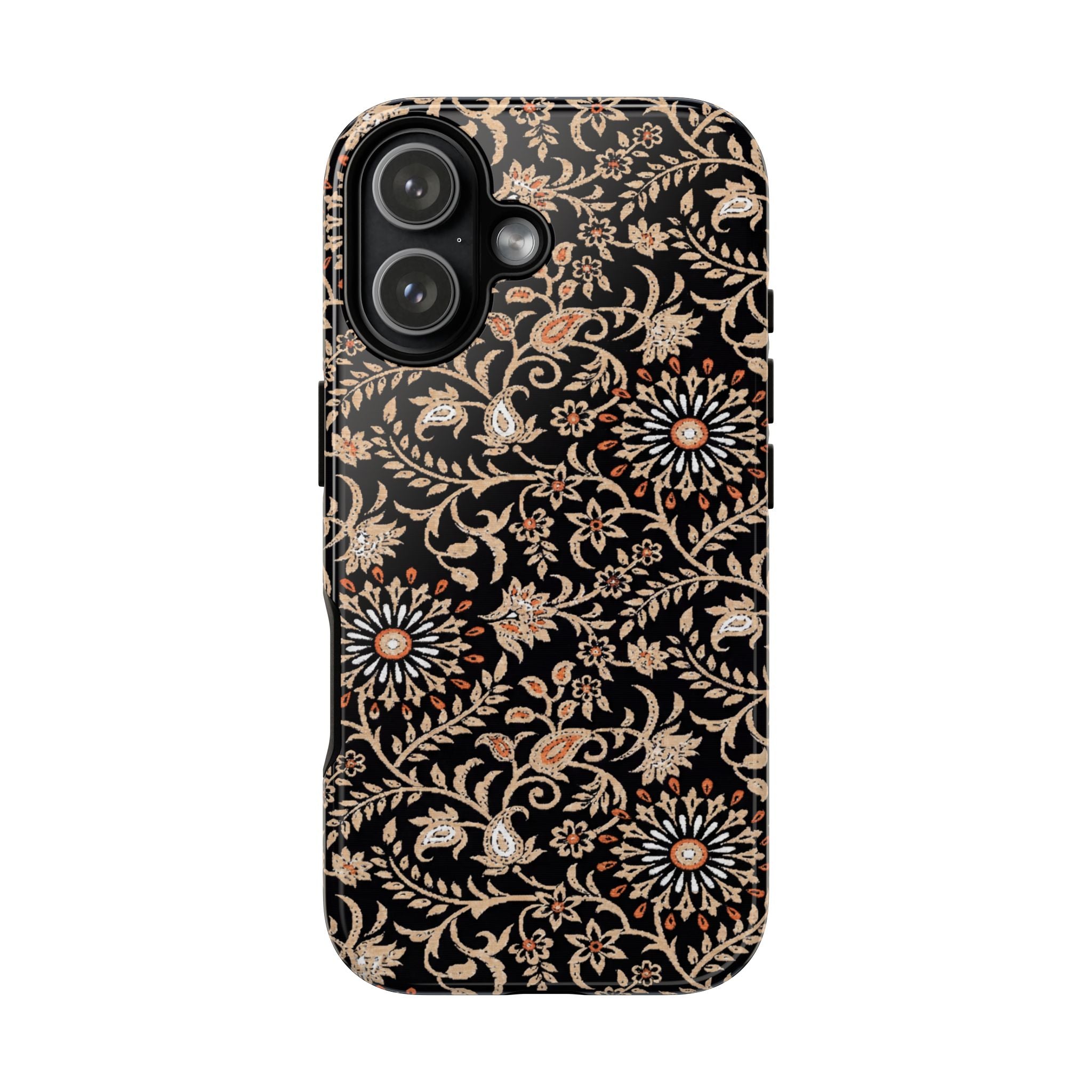Batik Floral Black Ornate Daisies Tough iPhone Case