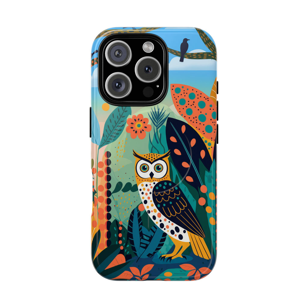 Botanical Forest Colourful Owl MagSafe iPhone Case