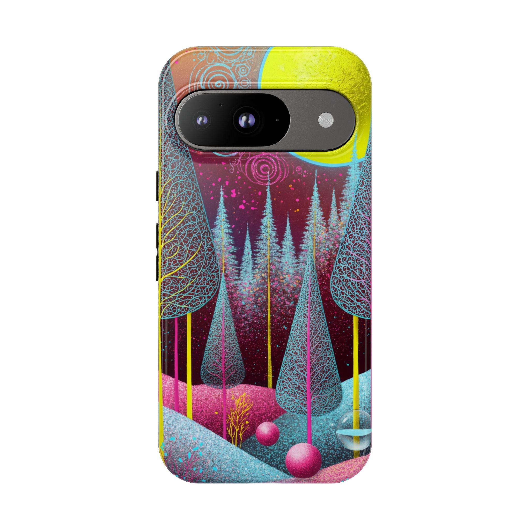 Colorful Surreal Forest Google Pixel Case | Neon Moon, Trees & Abstract Landscape