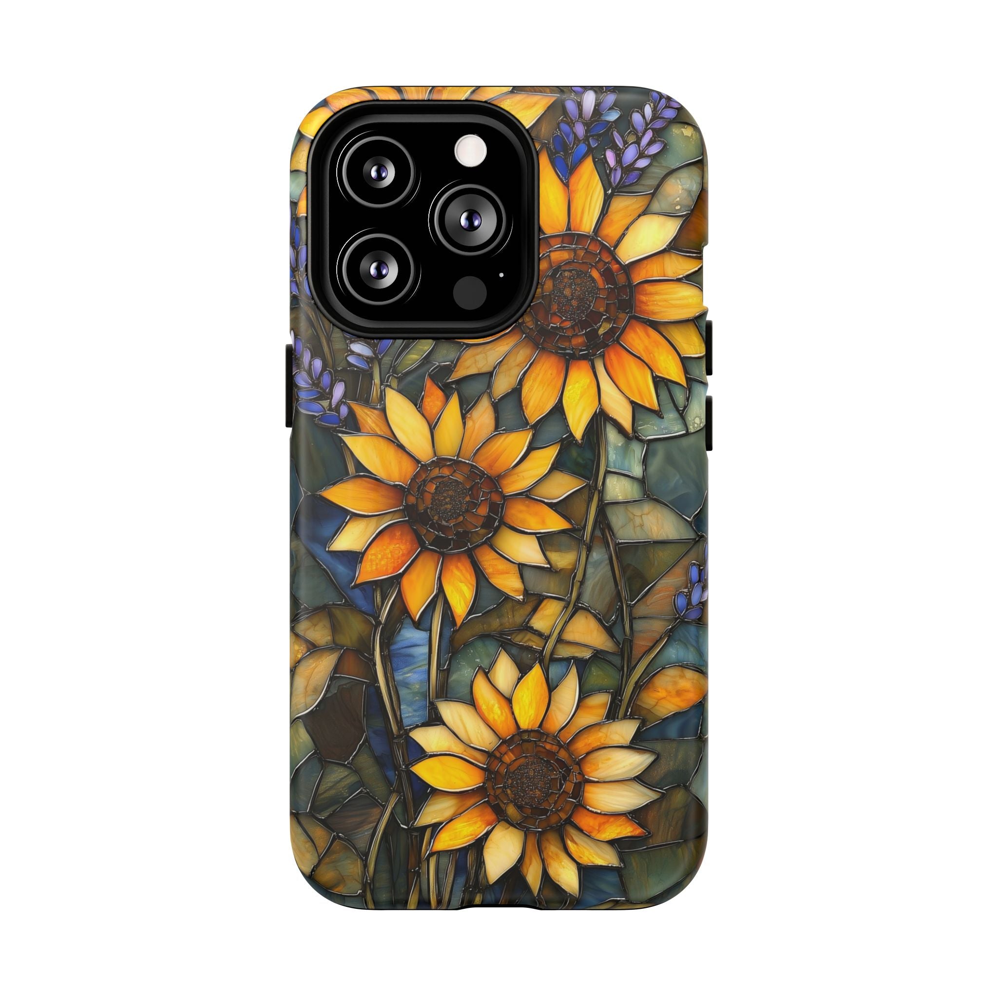 Custodia MagSafe resistente per iPhone con motivo a girasole in vetro colorato