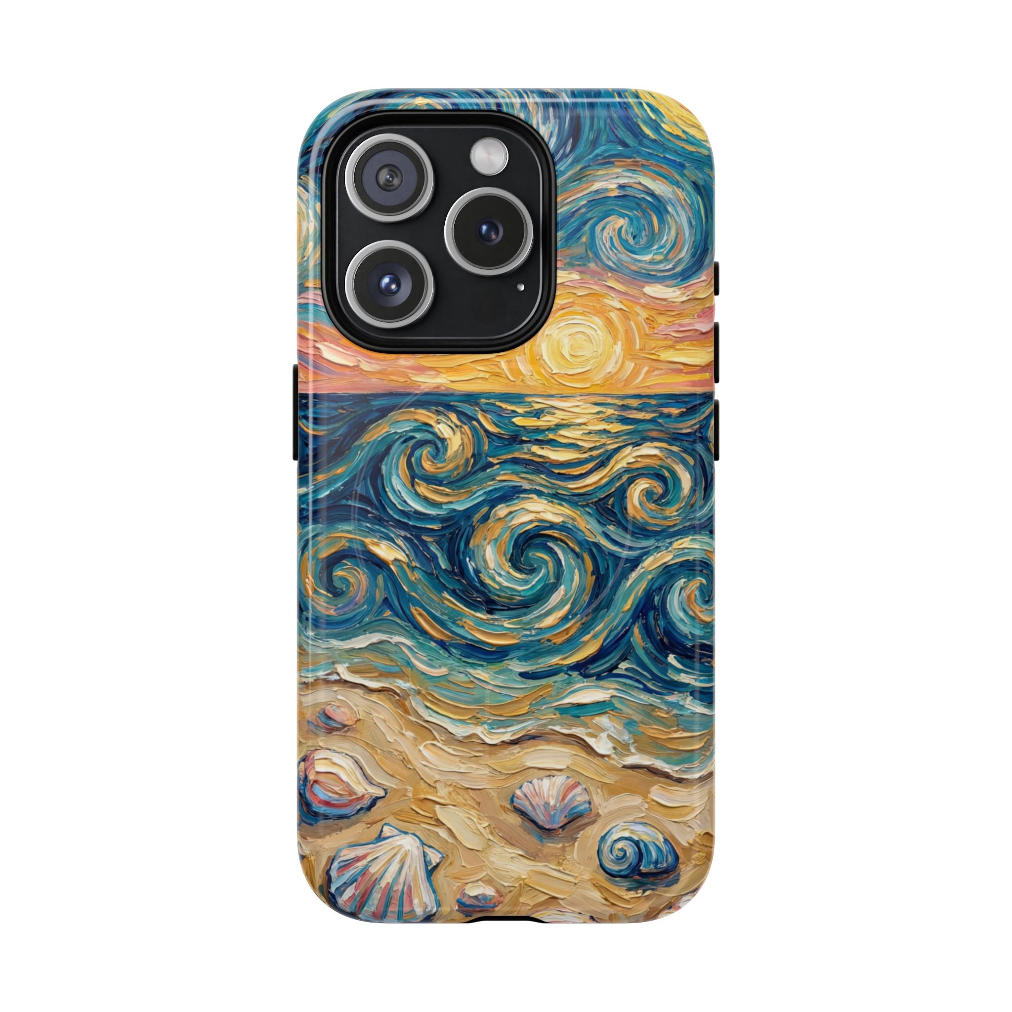 Sunset Ocean Waves MagSafe iPhone Case — Van Gogh‑Style Beach Waves with Shells