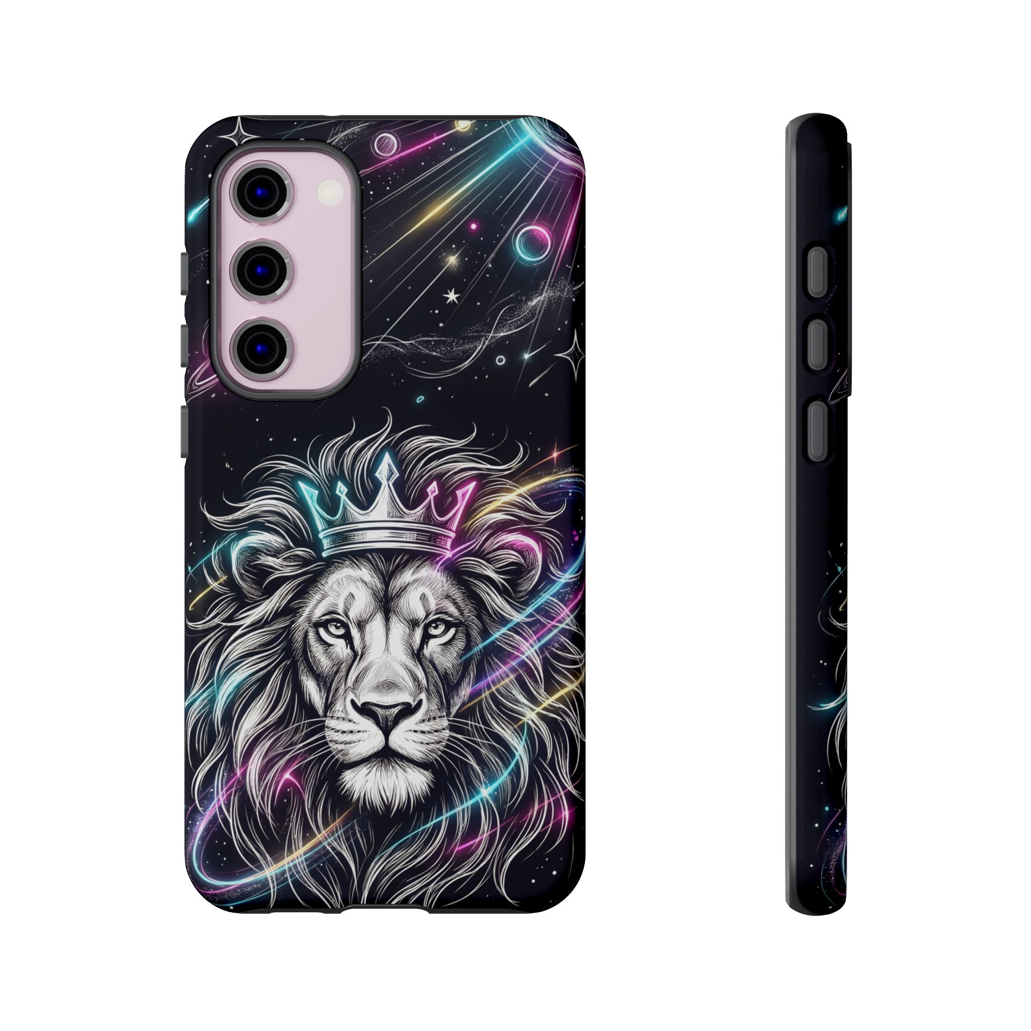 Galaxy Lion Samsung Galaxy Phone Case | Neon Crowned Lion Protective Case